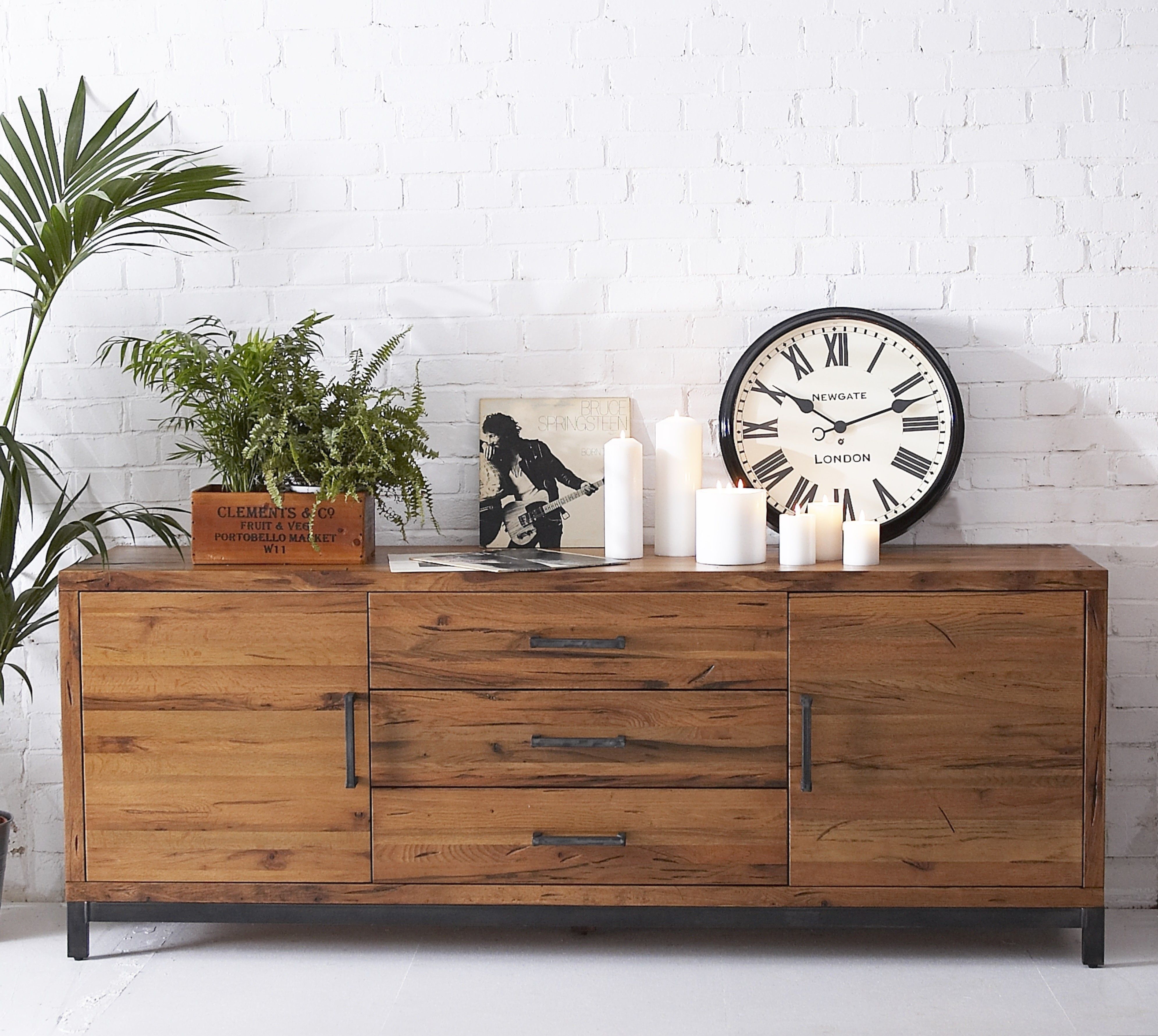 Industrial Reclaimed Solid Oak Large Sideboard | Furniture4yourhome Intended For Tobias 4 Door Sideboards (View 10 of 30)
