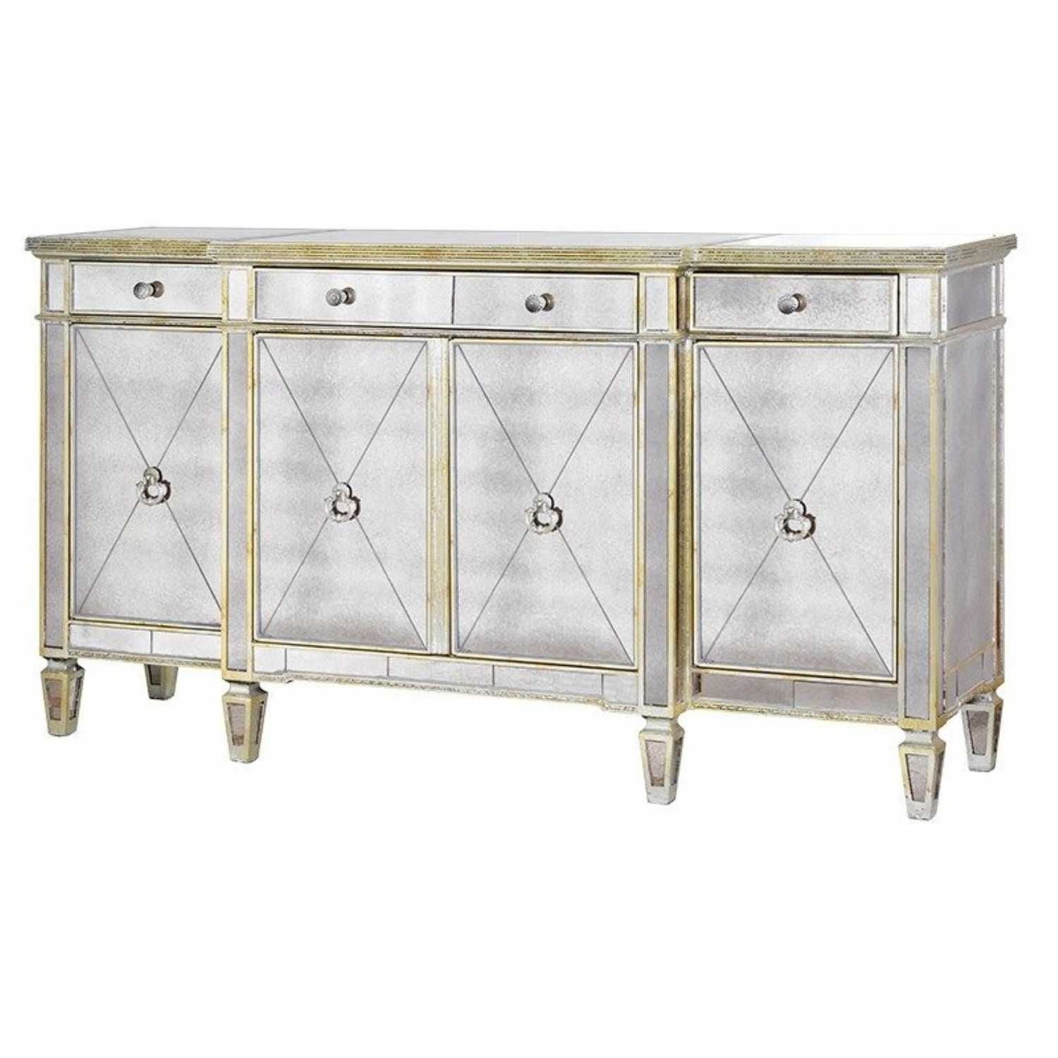 Large Antique Seville Venetian Mirrored Glass Sideboard 4 Door Throughout Aged Mirrored 4 Door Sideboards (Photo 1 of 30)