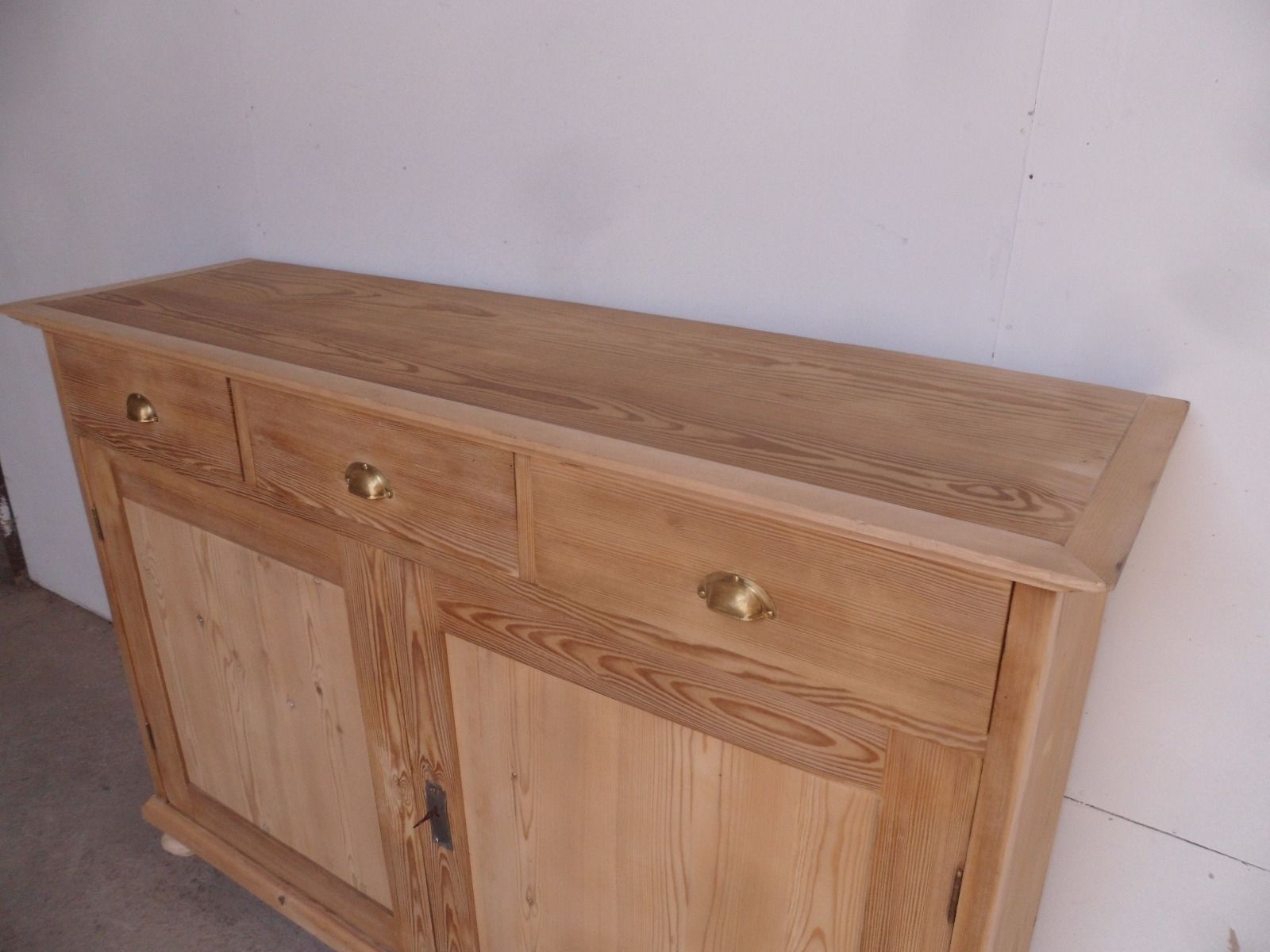 Large Narrow Old Pine 2 Door 3 Drawer Kitchen Dresser Base To Wax For Aged Pine 3 Drawer 2 Door Sideboards (View 2 of 30)