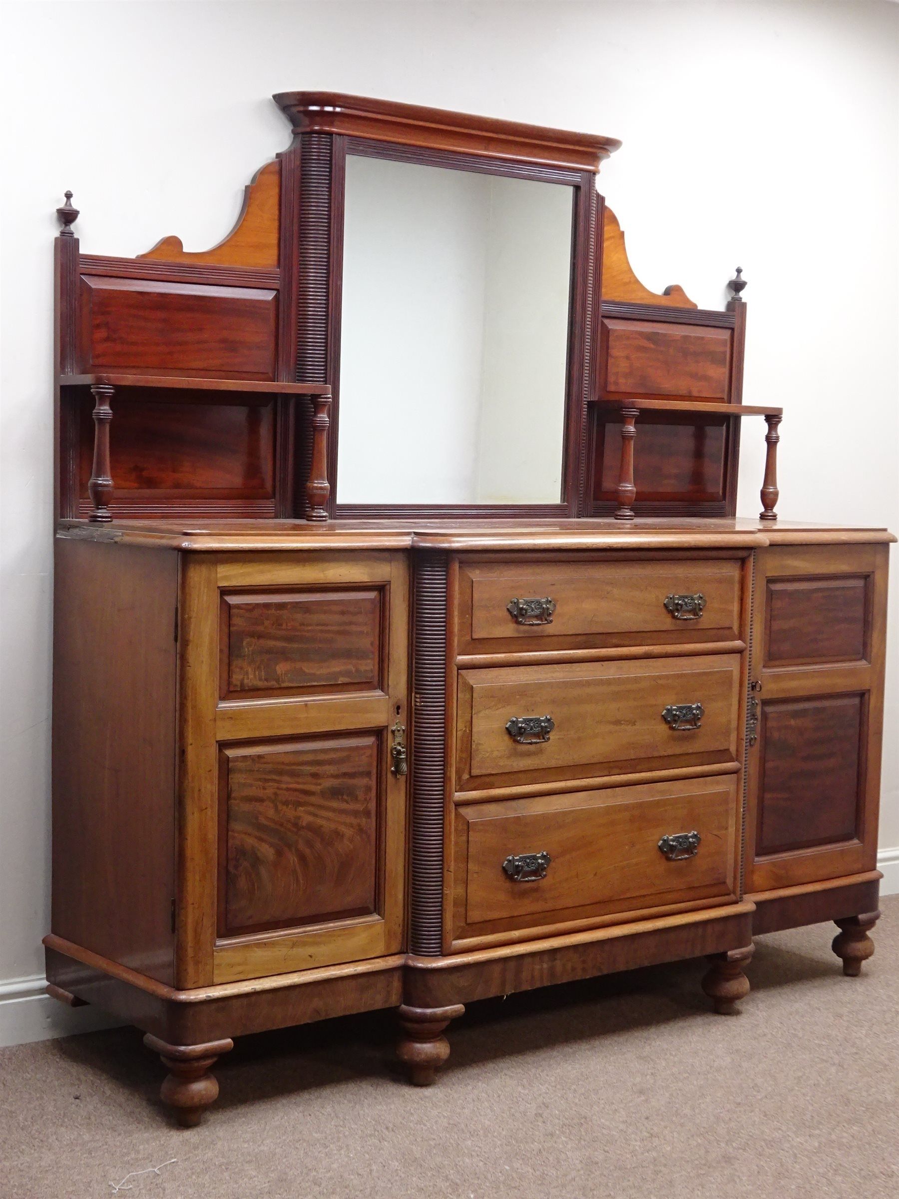 Late Victorian Walnut Break Front Sideboard, Three Drawers And Two Throughout 2 Door Mirror Front Sideboards (Photo 18 of 30)