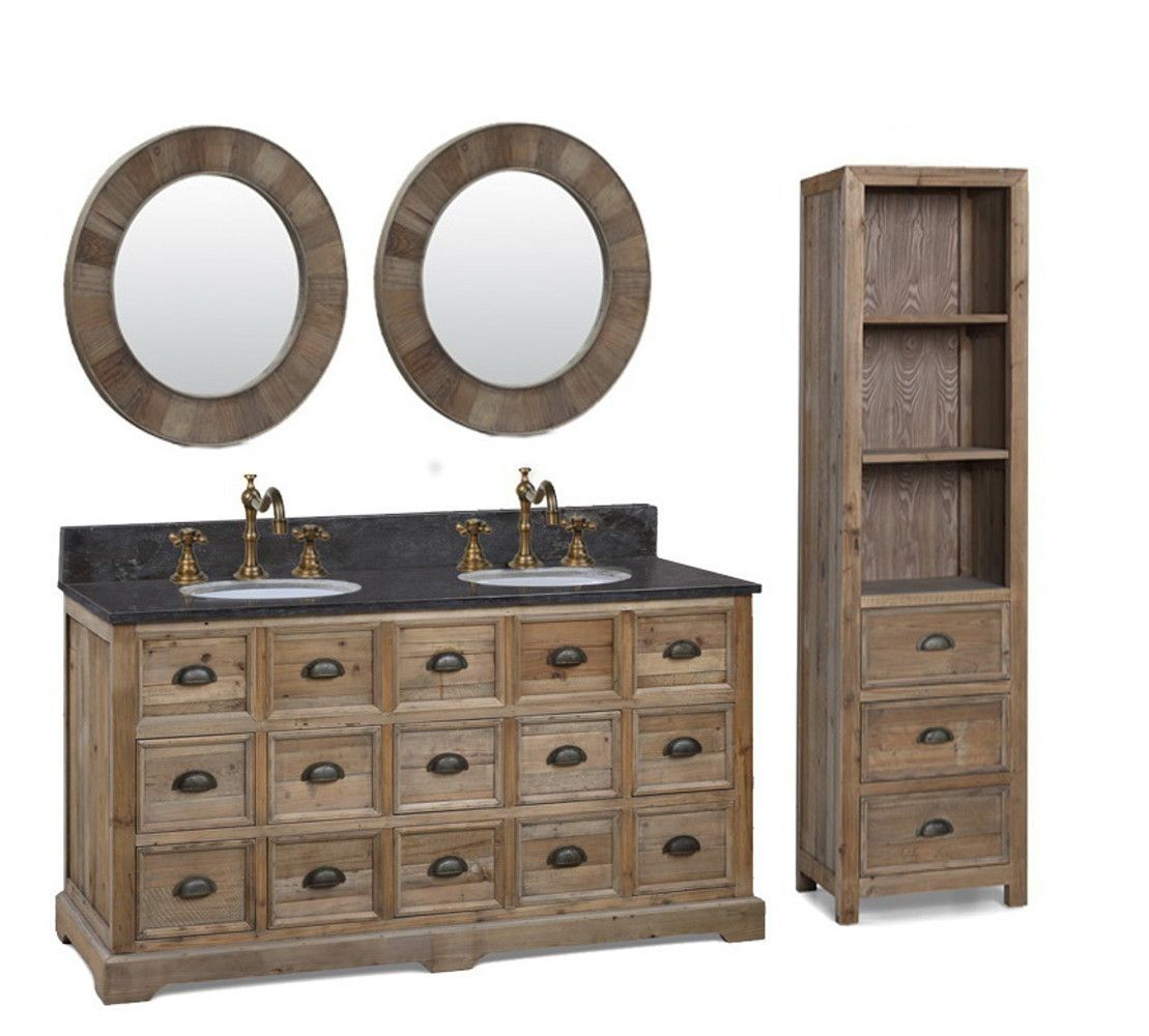 Legion 60 Inch Double Sink Rustic Bathroom Vanity Black Marble Top With Palazzo 87 Inch Sideboards (Photo 29 of 30)