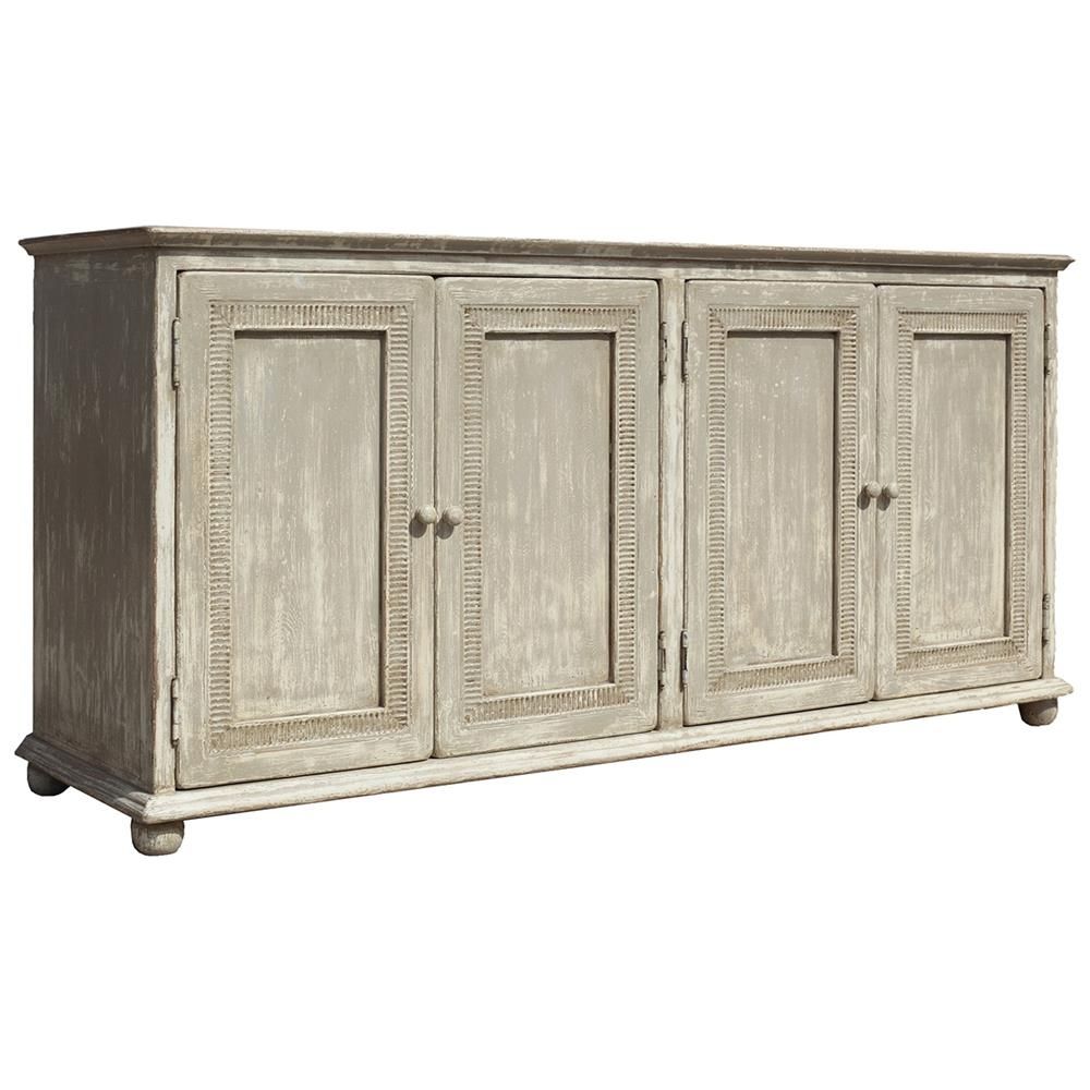 Lucas French Country Provincial Pine 4 Door Sideboard | Kathy Kuo Home Throughout White Wash 4 Door Sideboards (Photo 17 of 30)