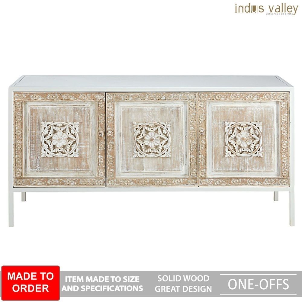 Made To Order Floral Carved Wood Metal Base Sideboard Buffet Hutch Inside White Wash 3 Door 3 Drawer Sideboards (View 24 of 30)