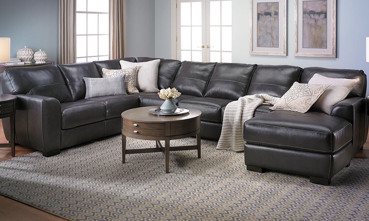 Malcolm Italian Leather Sectional With Chaise | The Dump Luxe Throughout Norfolk Grey 6 Piece Sectionals With Laf Chaise (Photo 22 of 30)