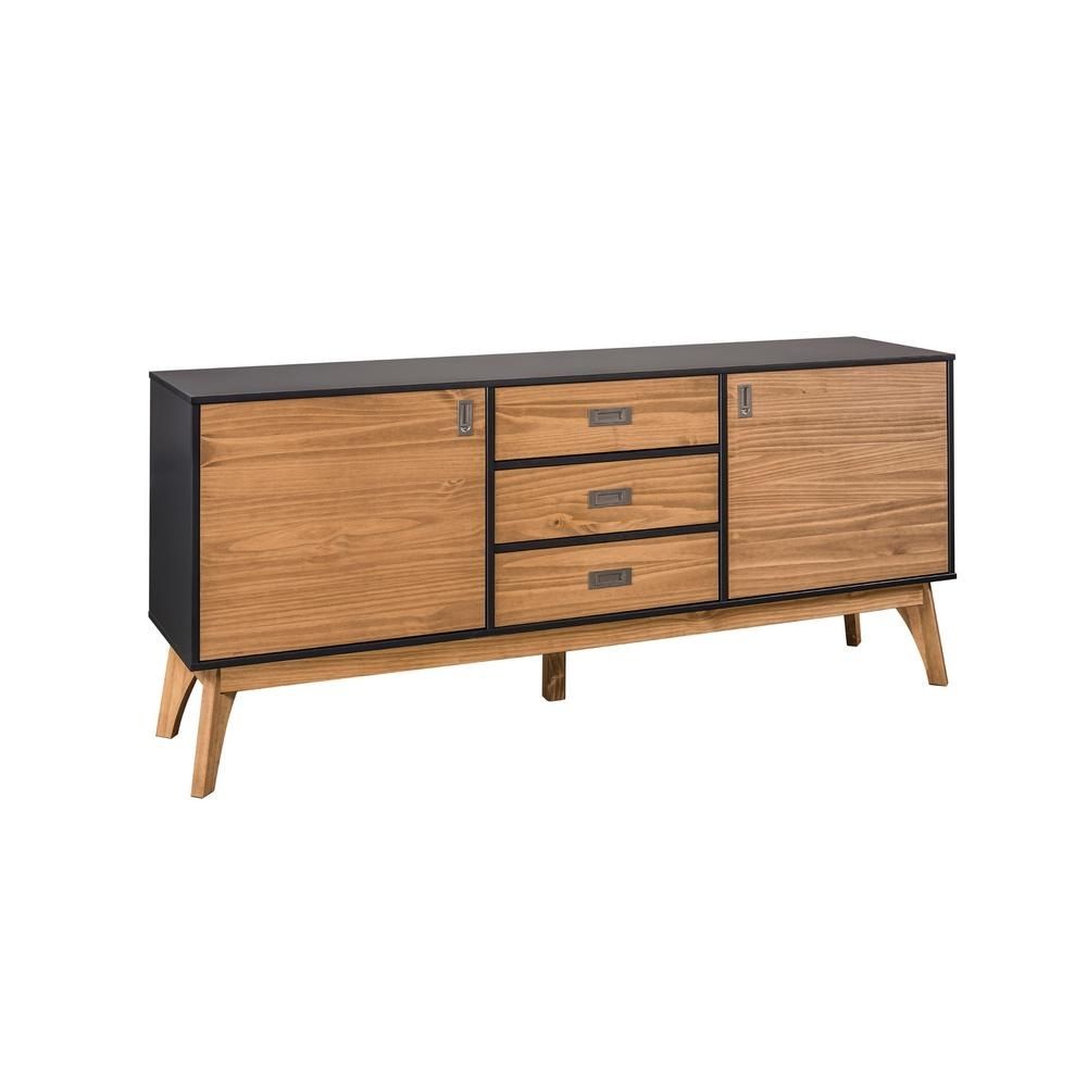 Manhattan Comfort Jackie 66.92 In. Dark Grey And Natural Wood 3 Within Natural Mango Wood Finish Sideboards (Photo 17 of 30)
