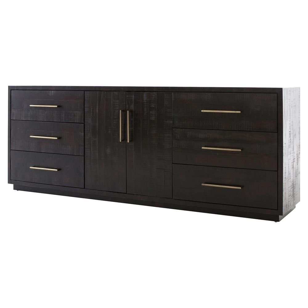 Manning Modern Rustic Large Burnished Black Wood Media Console Sideboard Regarding Black Oak Wood And Wrought Iron Sideboards (View 2 of 30)