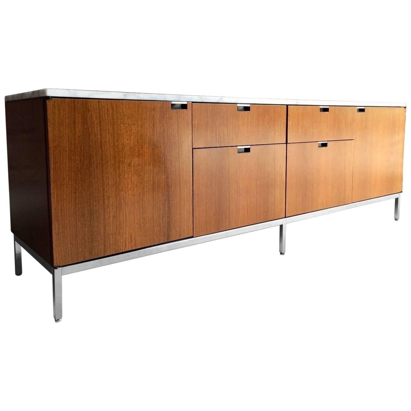 Marble Topped Light Walnut Credenza Or Sideboardflorence Knoll Within 2 Door/2 Drawer Cast Jali Sideboards (View 23 of 30)