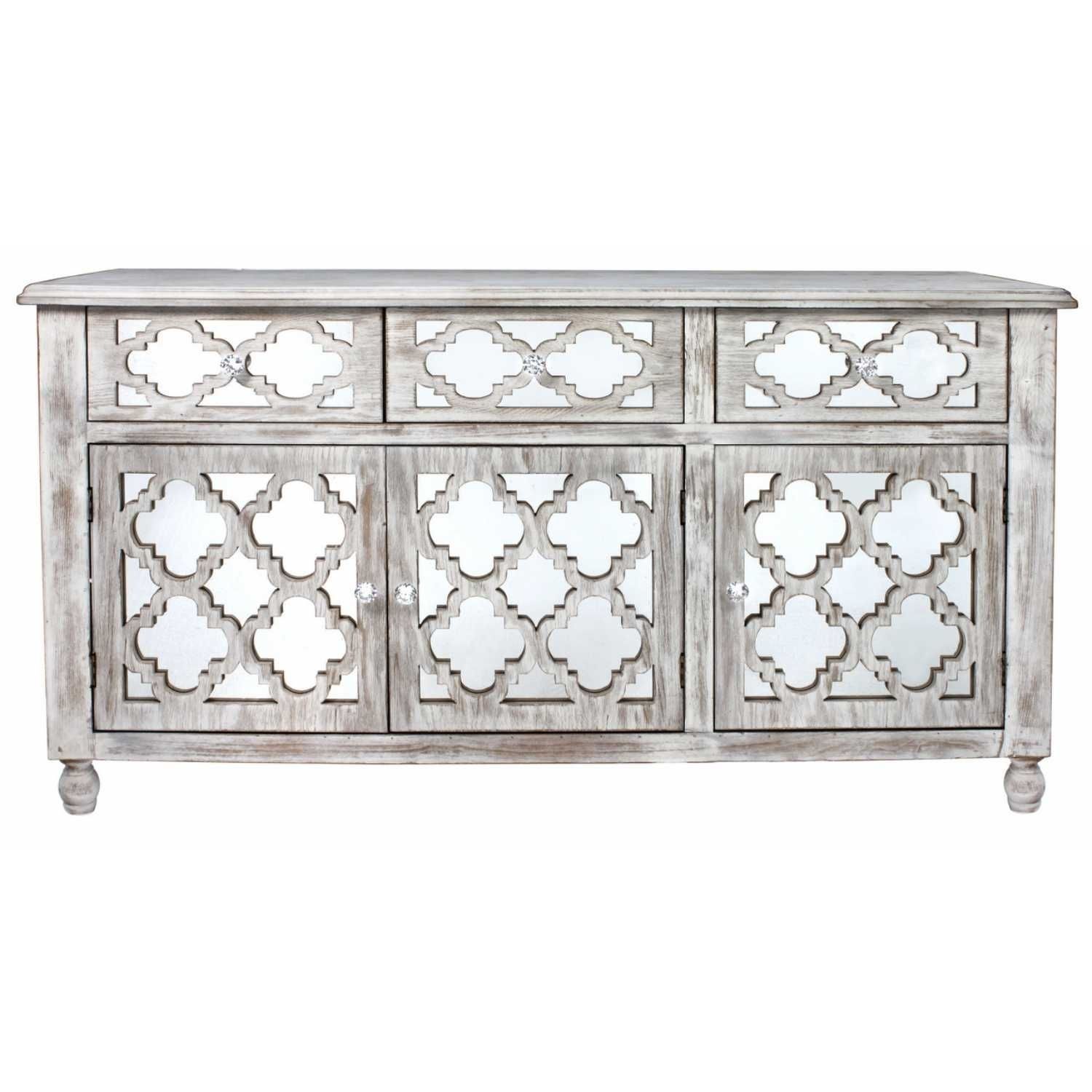 Marrakech Washed Ash Modern Mirrored Glass 3 Door 3 Drawer Cabinet Within White Wash 3 Door 3 Drawer Sideboards (View 20 of 30)