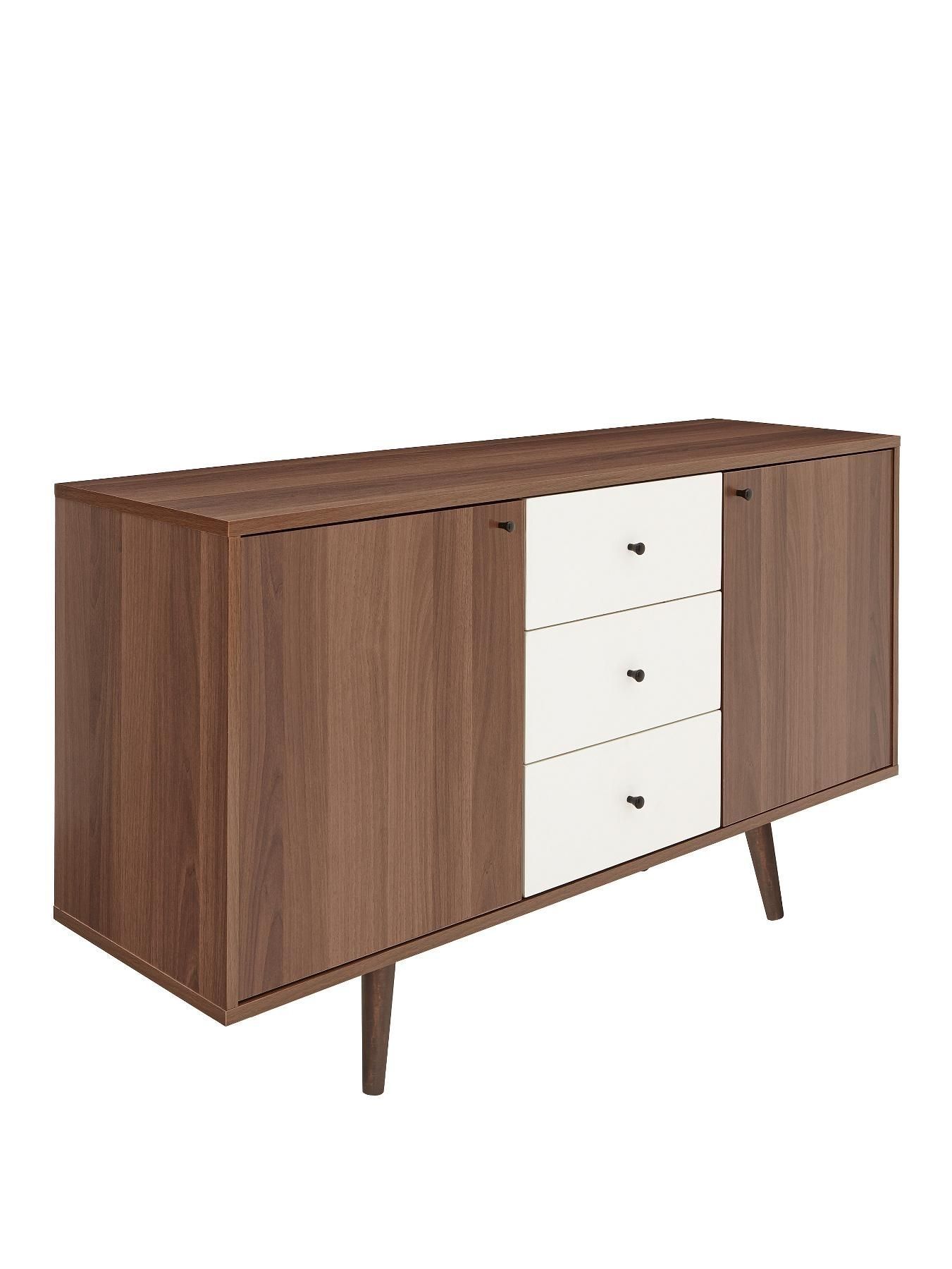 Monty Retro Large Sideboard | Energia Part 1 Office Finishes Throughout Walnut Finish 2 Door/3 Drawer Sideboards (View 4 of 30)
