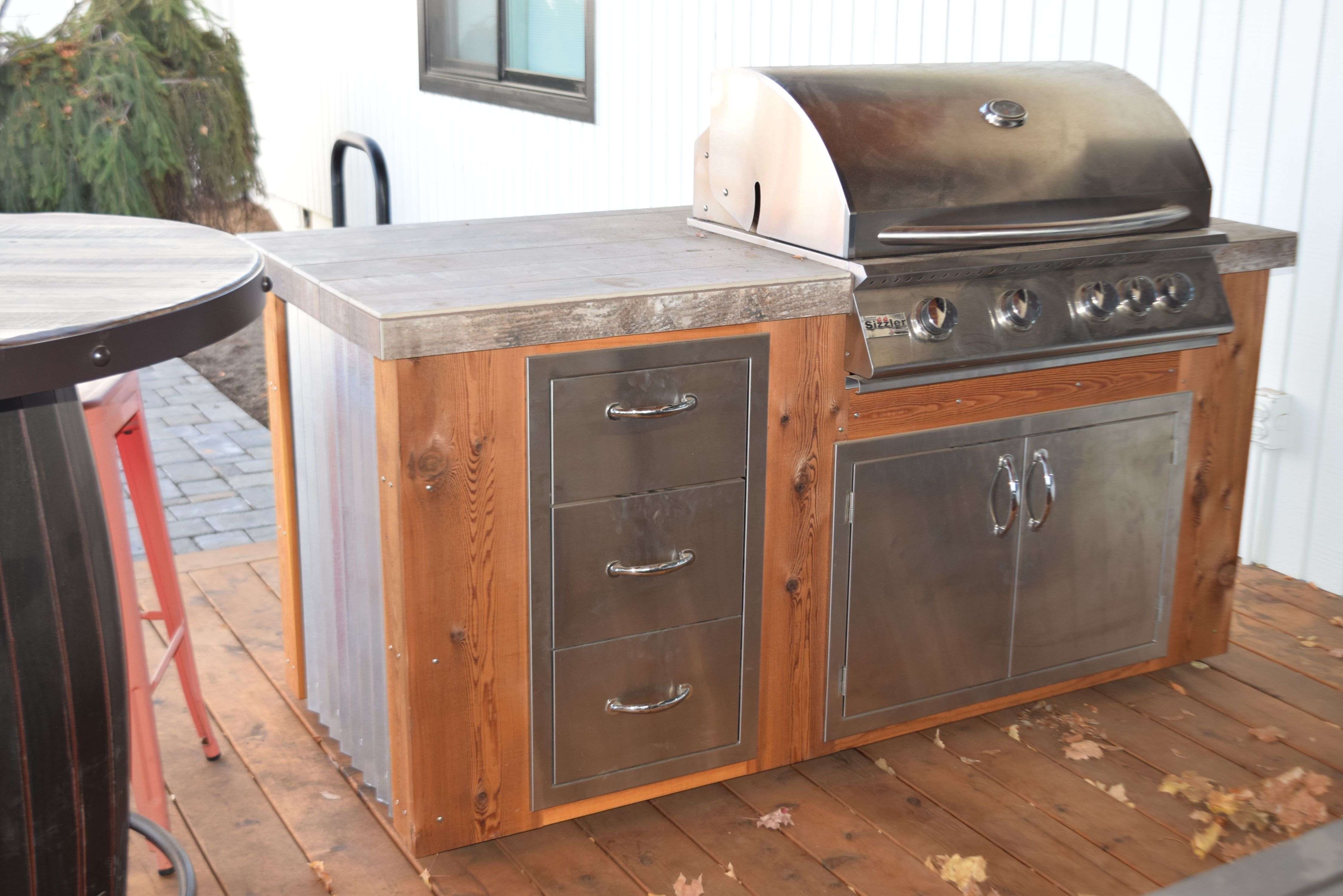 Outdoor Kitchen Corrugated Metal & Wood Stainless Steel Grill Regarding Corrugated Metal Sideboards (View 10 of 30)