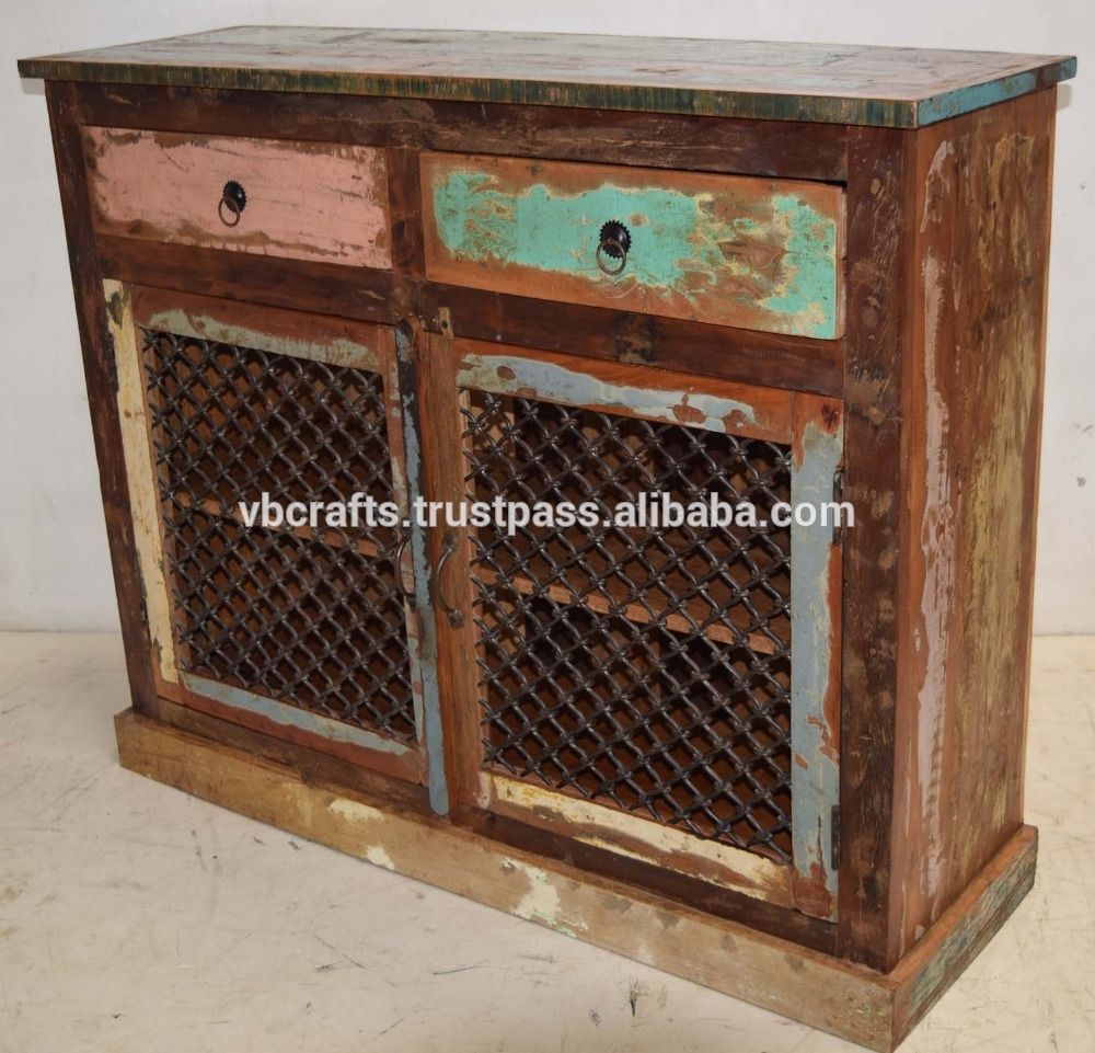 Recycled Scrap Color Wood Iron Jali Panel Sideboard – Buy Reclaimed With Regard To Corrugated White Wash Sideboards (View 18 of 30)
