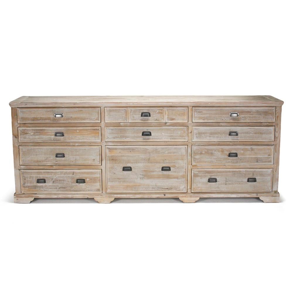 Rupert Industrial Loft White Washed Reclaimed Oak Long Sideboard In 3 Drawer/2 Door White Wash Sideboards (View 24 of 30)