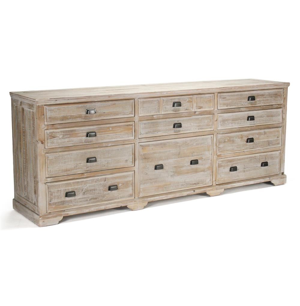 Rupert Industrial Loft White Washed Reclaimed Oak Long Sideboard Intended For White Wash 3 Door 3 Drawer Sideboards (Photo 11 of 30)