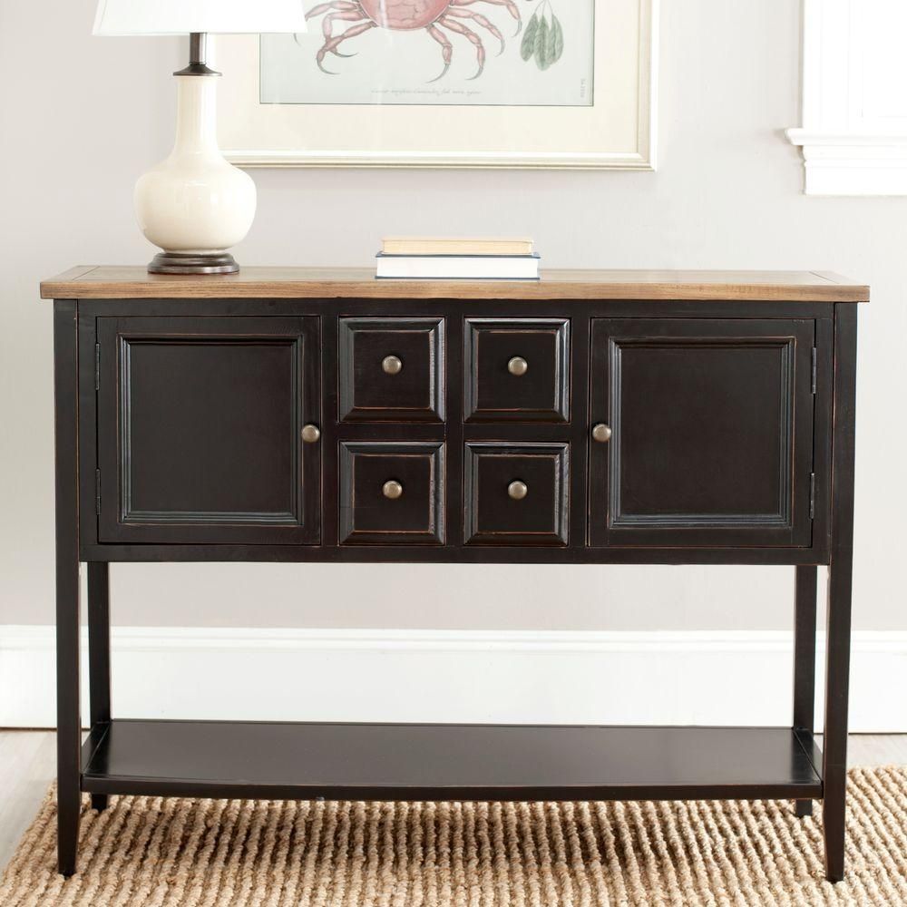 Safavieh Charlotte Black And Oak Buffet With Storage Amh6517d – The In Walnut Finish Crown Moulding Sideboards (Photo 1 of 30)