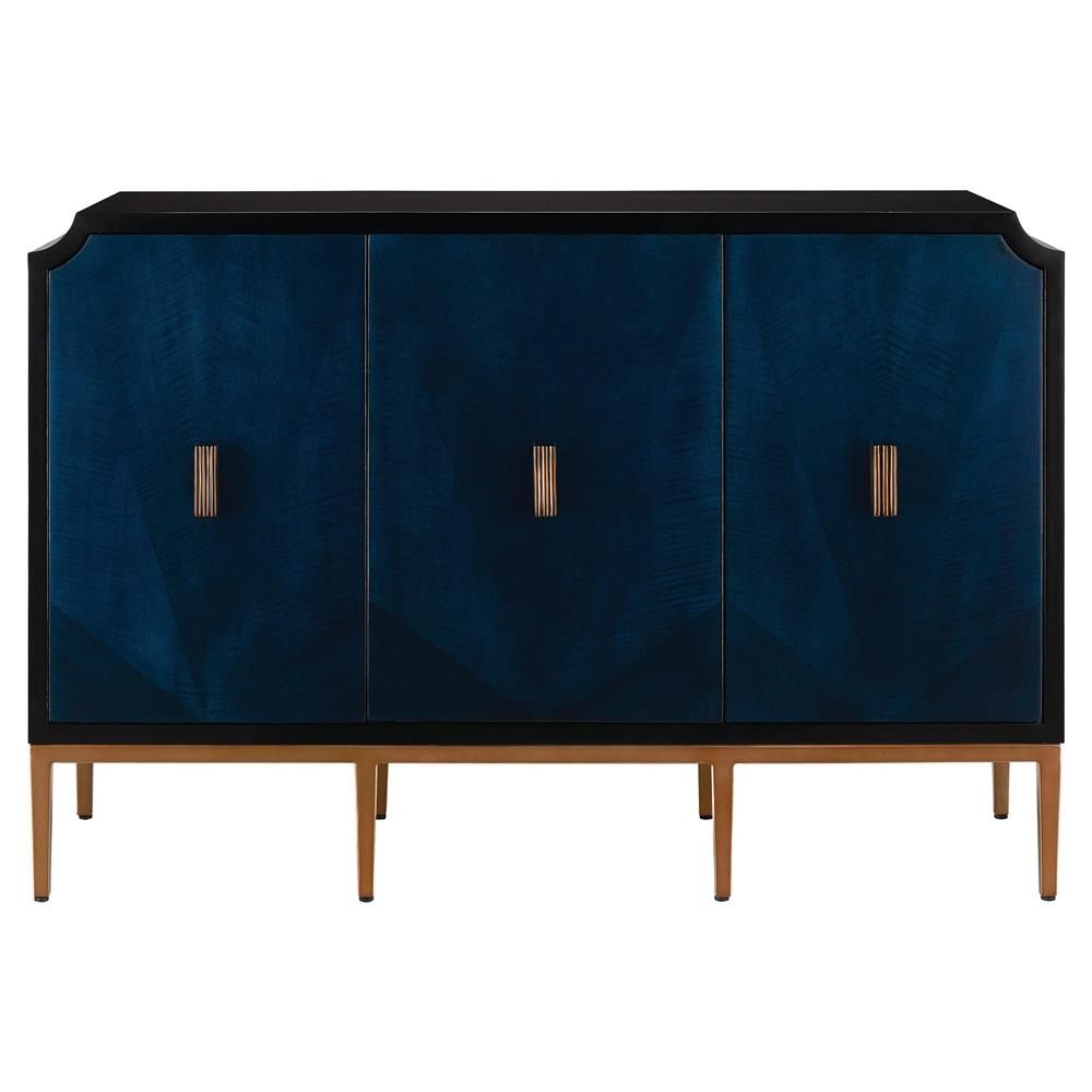 Sapir Modern Classic Blue Gold Black 3 Door Sideboard Cabinet In Black Oak Wood And Wrought Iron Sideboards (View 27 of 30)