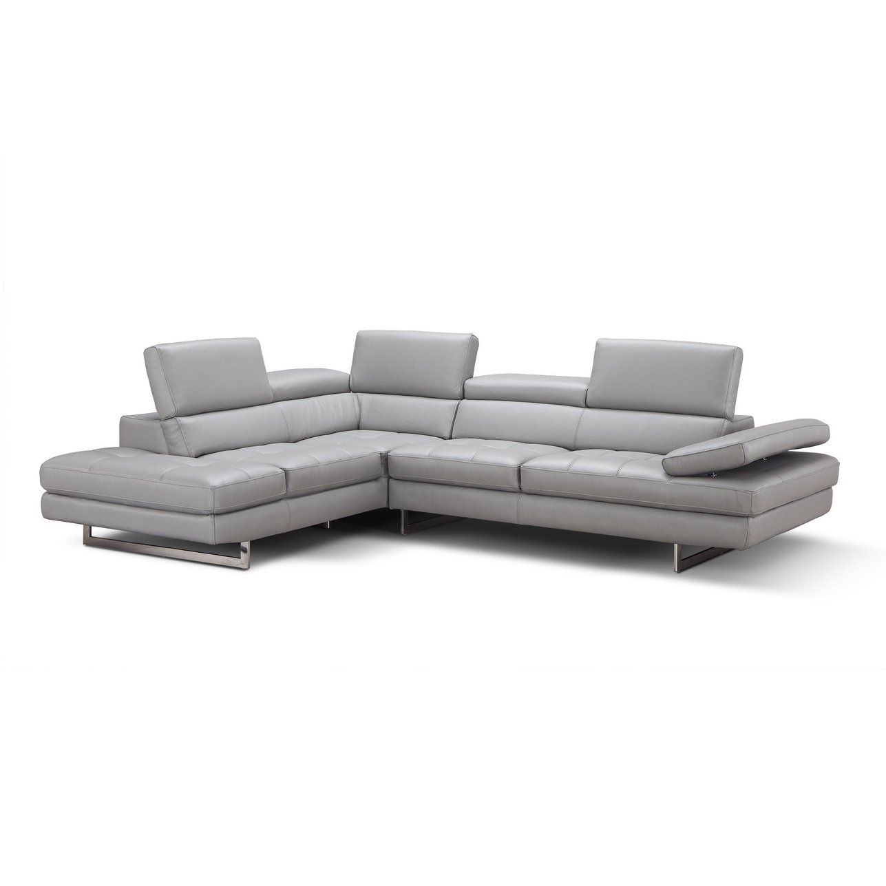 Shop Aurora Italian Leather Sectional Light Grey In Left Hand Facing With Aurora 2 Piece Sectionals (View 9 of 30)