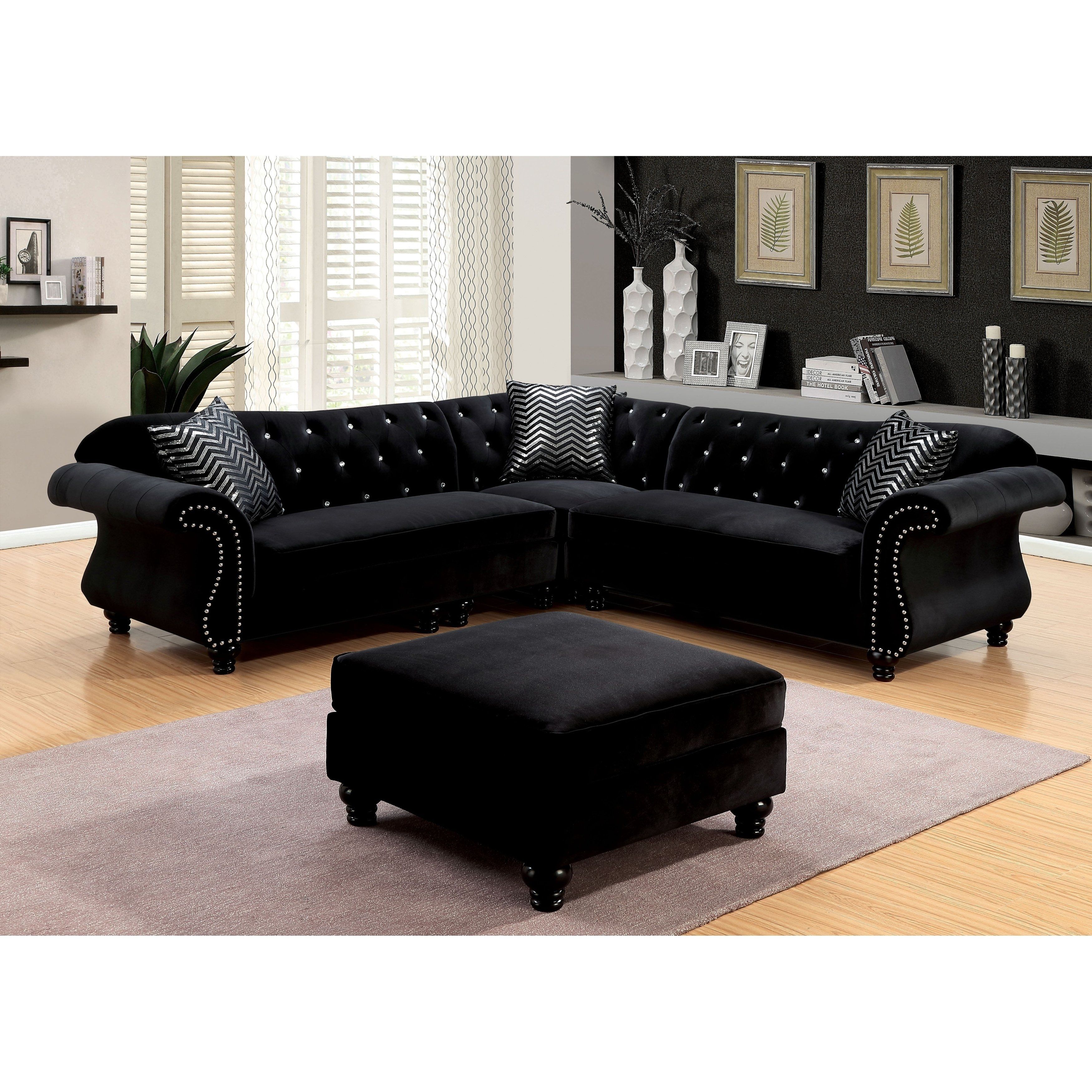 Shop Furniture Of America Dessie Ii Traditional Glam Tufted In Glamour Ii 3 Piece Sectionals (View 12 of 30)