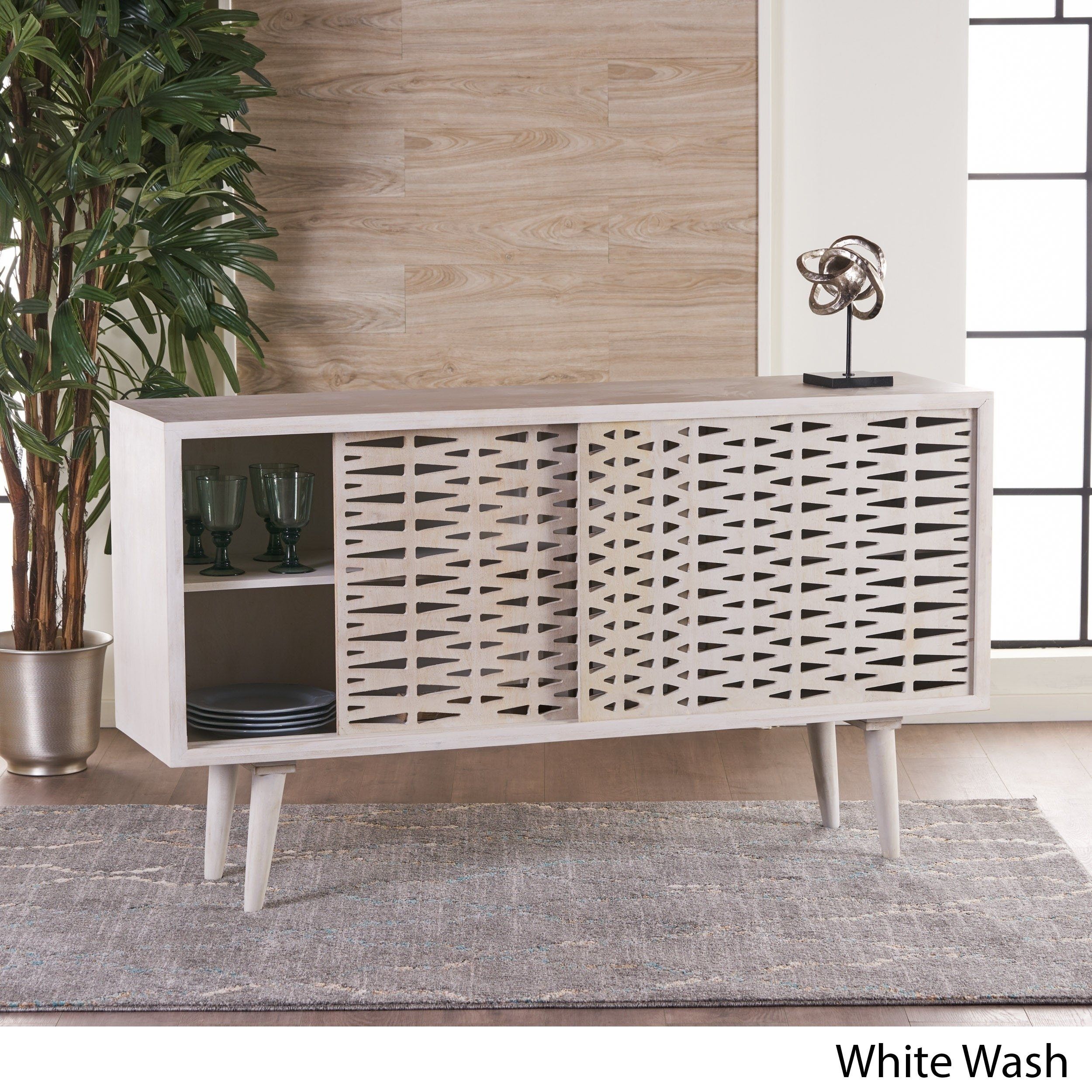 Shop Gibson Wood Sideboard Buffet Cabinet With Sliding Door With Regard To 4 Door 3 Drawer White Wash Sideboards (Photo 30 of 30)