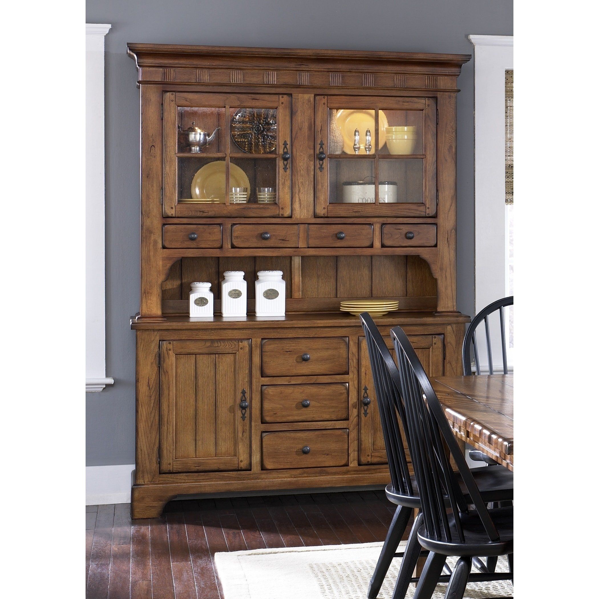 Shop Treasures Rustic Oak Buffet And Hutch – Free Shipping Today With Rustic Black &amp; Zebra Pine Sideboards (View 18 of 30)