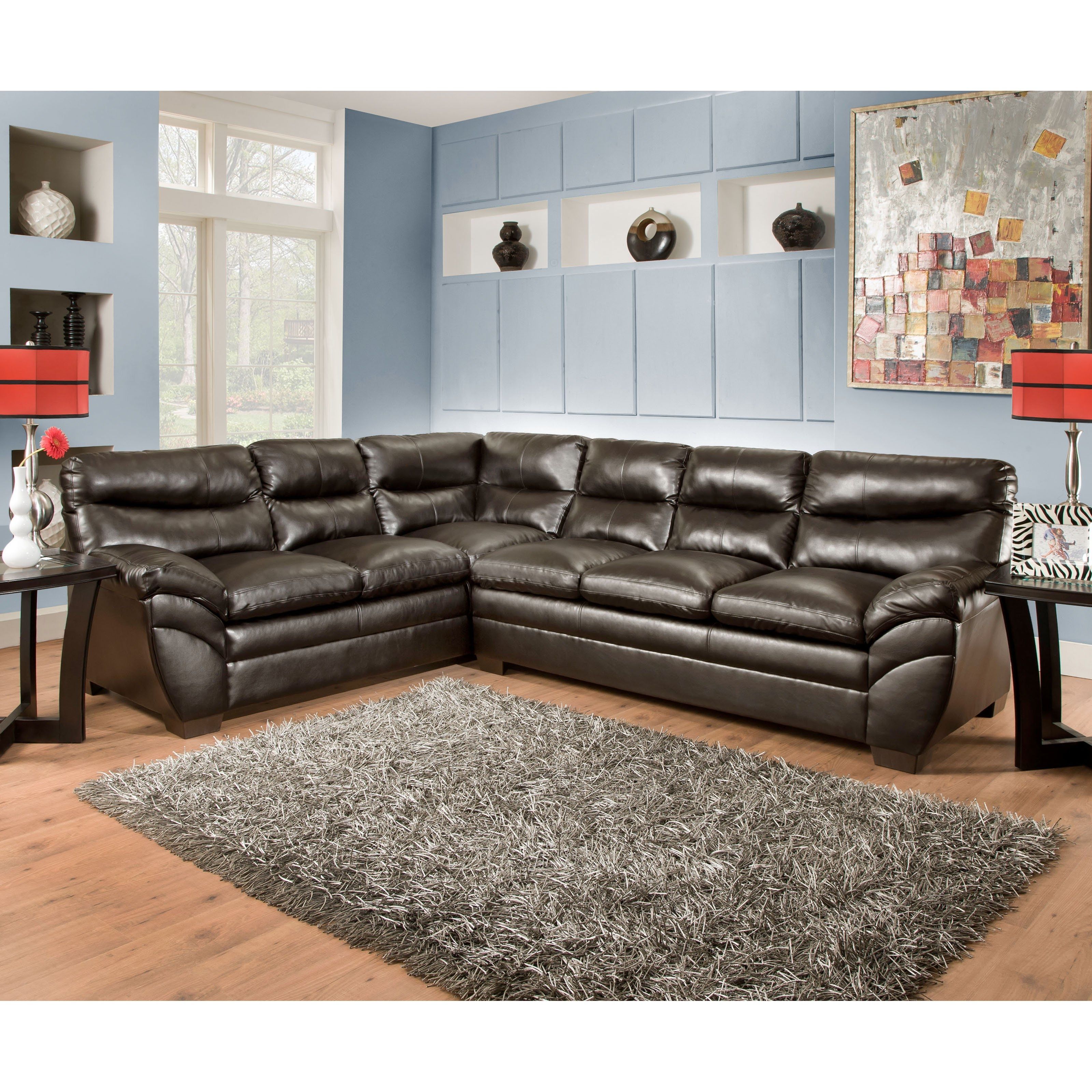 Simmons Soho Bonded Leather Sectional | Hayneedle For Lucy Grey 2 Piece Sectionals With Laf Chaise (View 21 of 30)