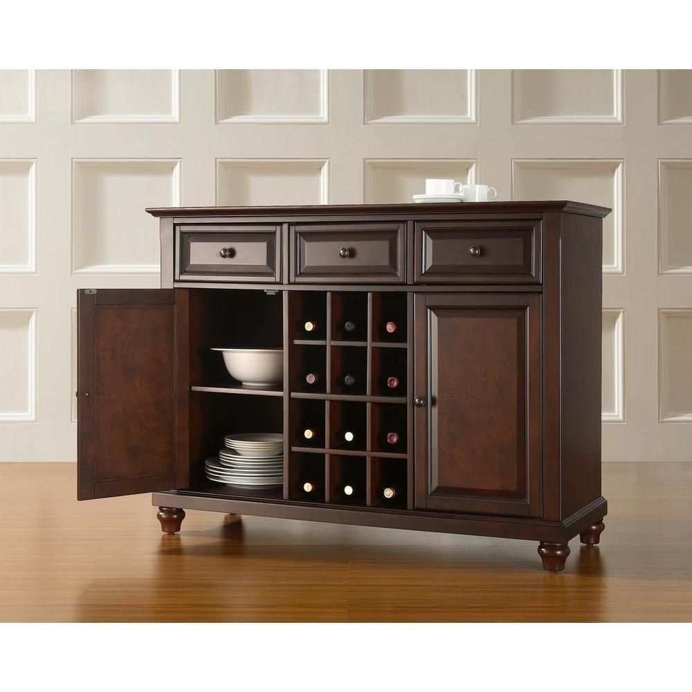 Simpli Home Draper Medium Auburn Brown Buffet With Wine Storage Intended For Amos Buffet Sideboards (Photo 27 of 30)