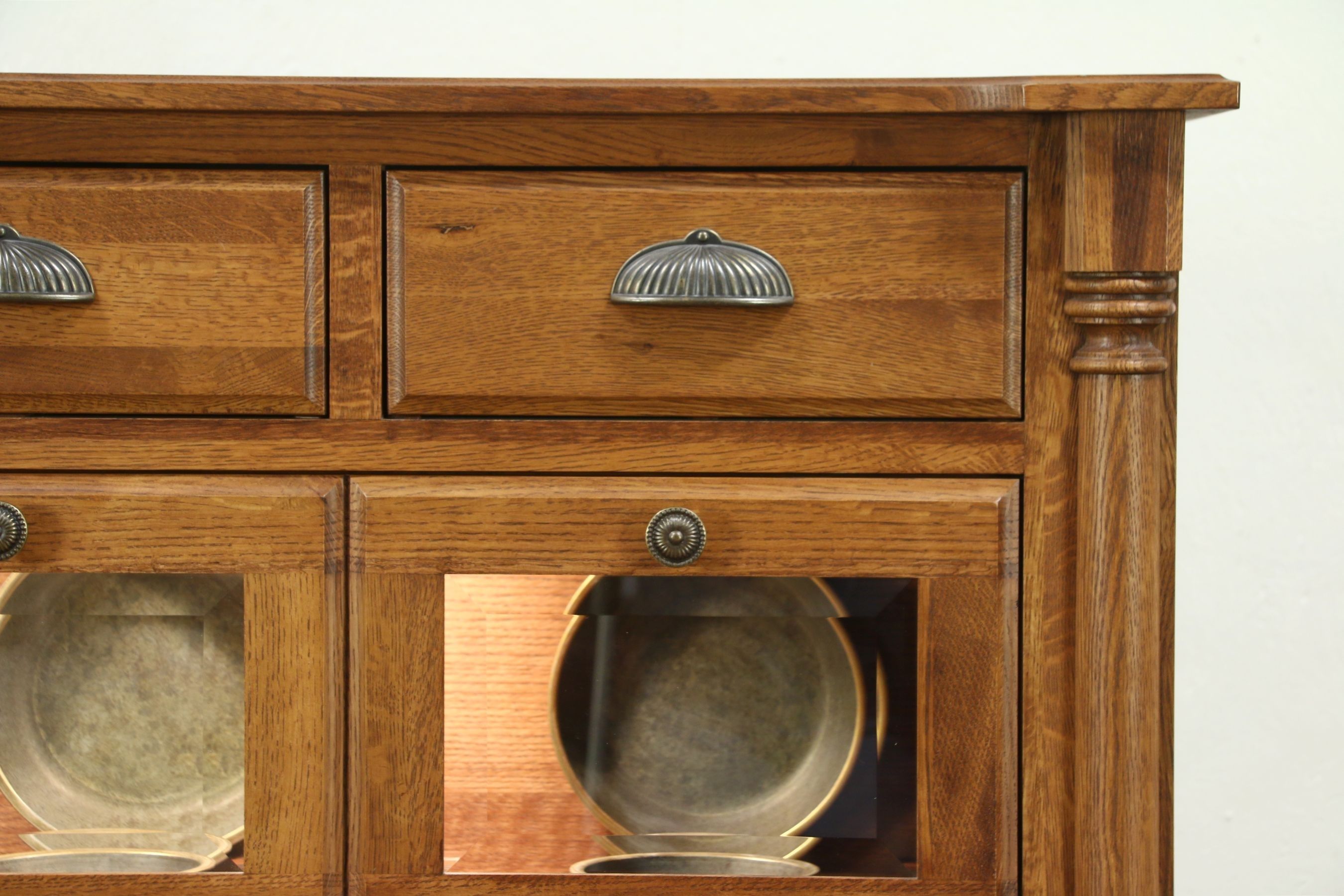 Sold – Oak Vintage China Display Cabinet, Lighted, Beveled Glass Throughout Vintage 8 Glass Sideboards (Photo 22 of 30)