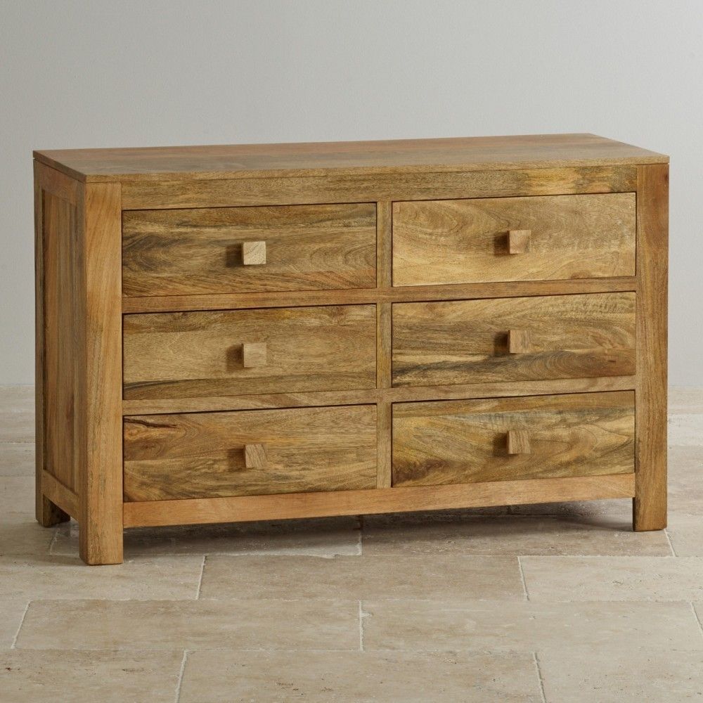 Solid Light Natural Mango Wood Six Drawer Dresser/solid Mango Wood For Corrugated Natural 4 Drawer Sideboards (Photo 7 of 30)