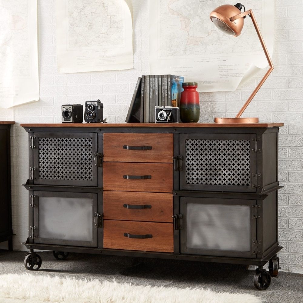 Telford Industrial 4 Drawer Sideboard . Metal With Wooden Top (View 27 of 30)