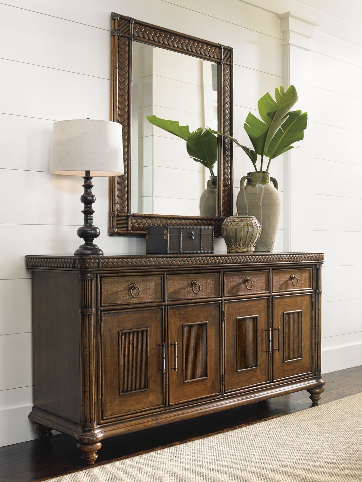 Tommy Bahama Bali Hai Sunrise Landscape Mirror With Braiding With Rani 4 Door Sideboards (View 13 of 30)