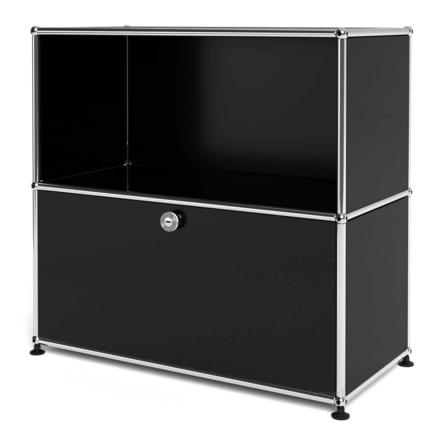 Usm Haller Sideboard M, Customisable, Graphite Black Ral 9011, Open With Square Brass 4 Door Sideboards (View 23 of 30)