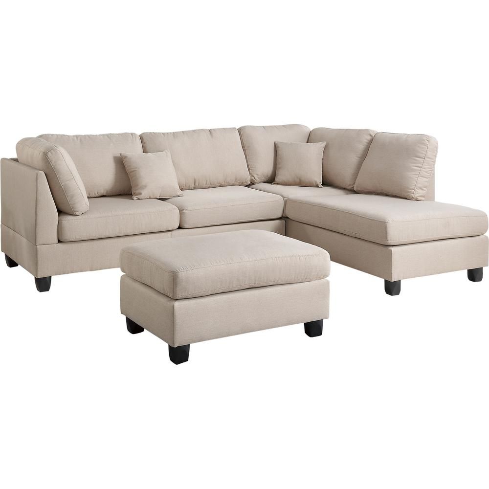 Venetian Worldwide Madrid 3 Piece Reversible Sectional Sofa In Sand Pertaining To Marissa Ii 3 Piece Sectionals (View 4 of 30)