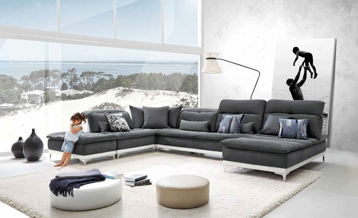 Vig David Ferrari Horizon Grey Fabric Leather Sectional Sofa Dallas With Regard To Norfolk Grey 6 Piece Sectionals (View 27 of 30)