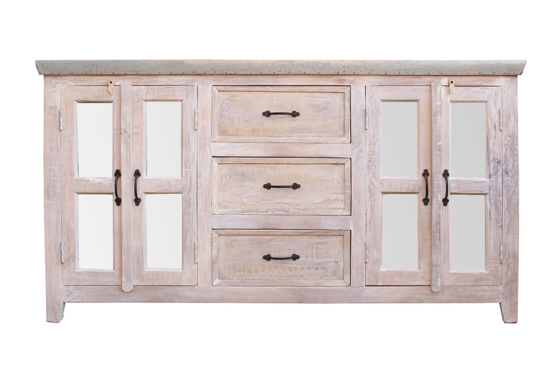 White Wash 4 Door/3 Drawer Glass Sideboard For 4 Door 3 Drawer White Wash Sideboards (View 1 of 30)