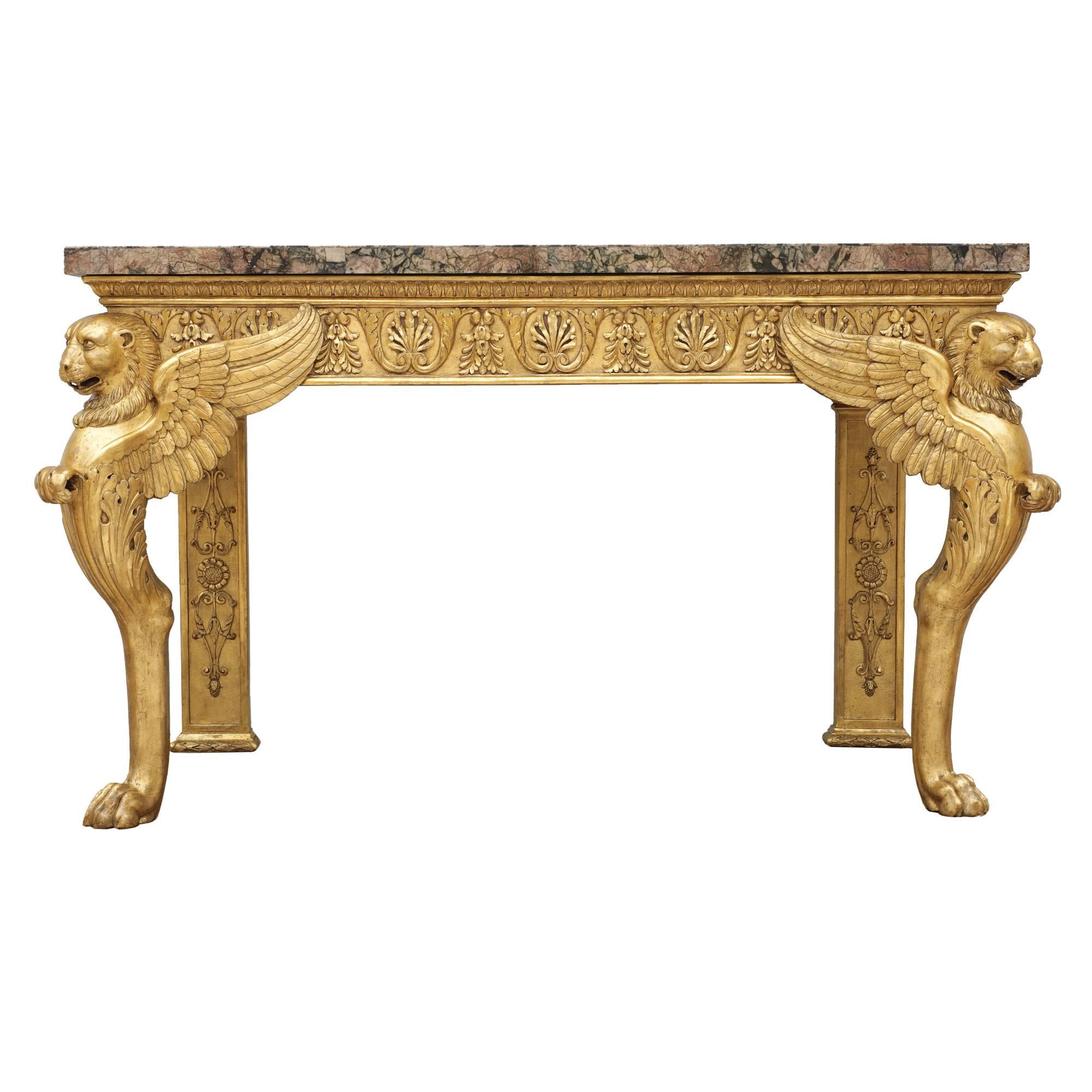 An Italian Carved Giltwood Console Table, Roman First Quarter 19th Regarding Roman Metal Top Console Tables (View 4 of 30)