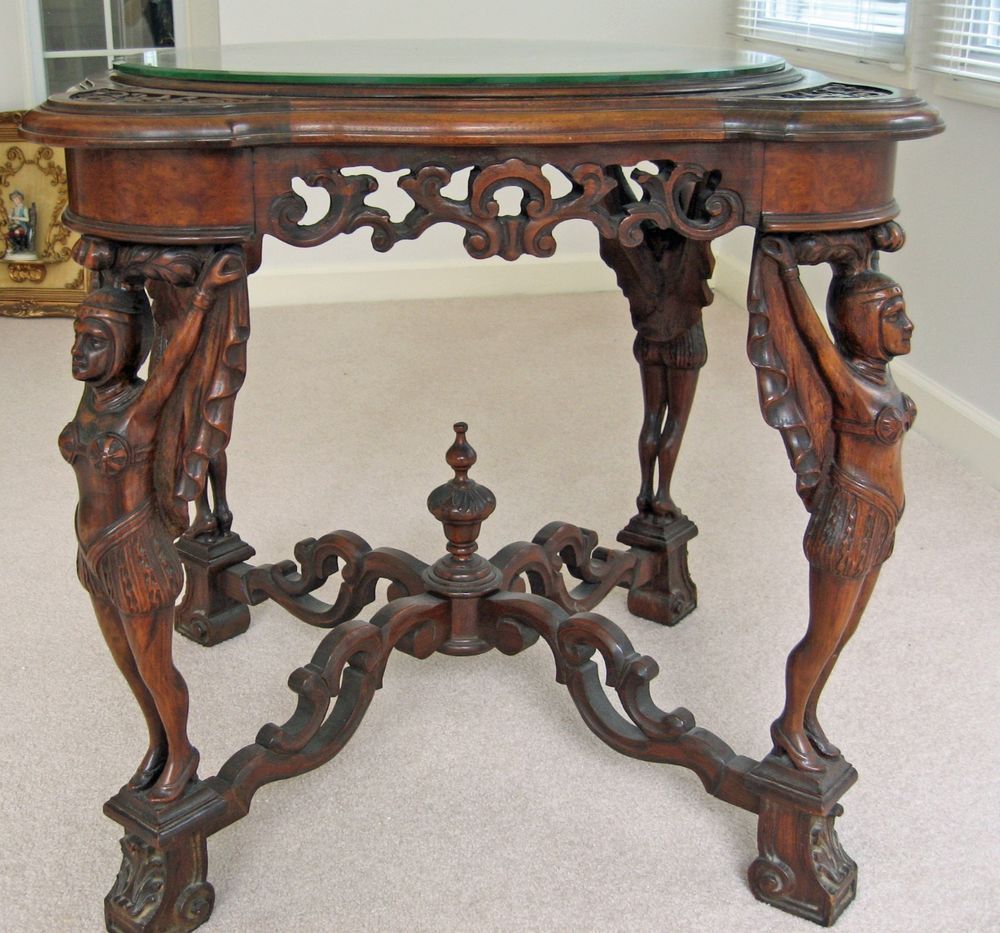 Antique Victorian Era Table With Carved Figure Legs And Beveled Inside Era Glass Console Tables (Photo 29 of 30)