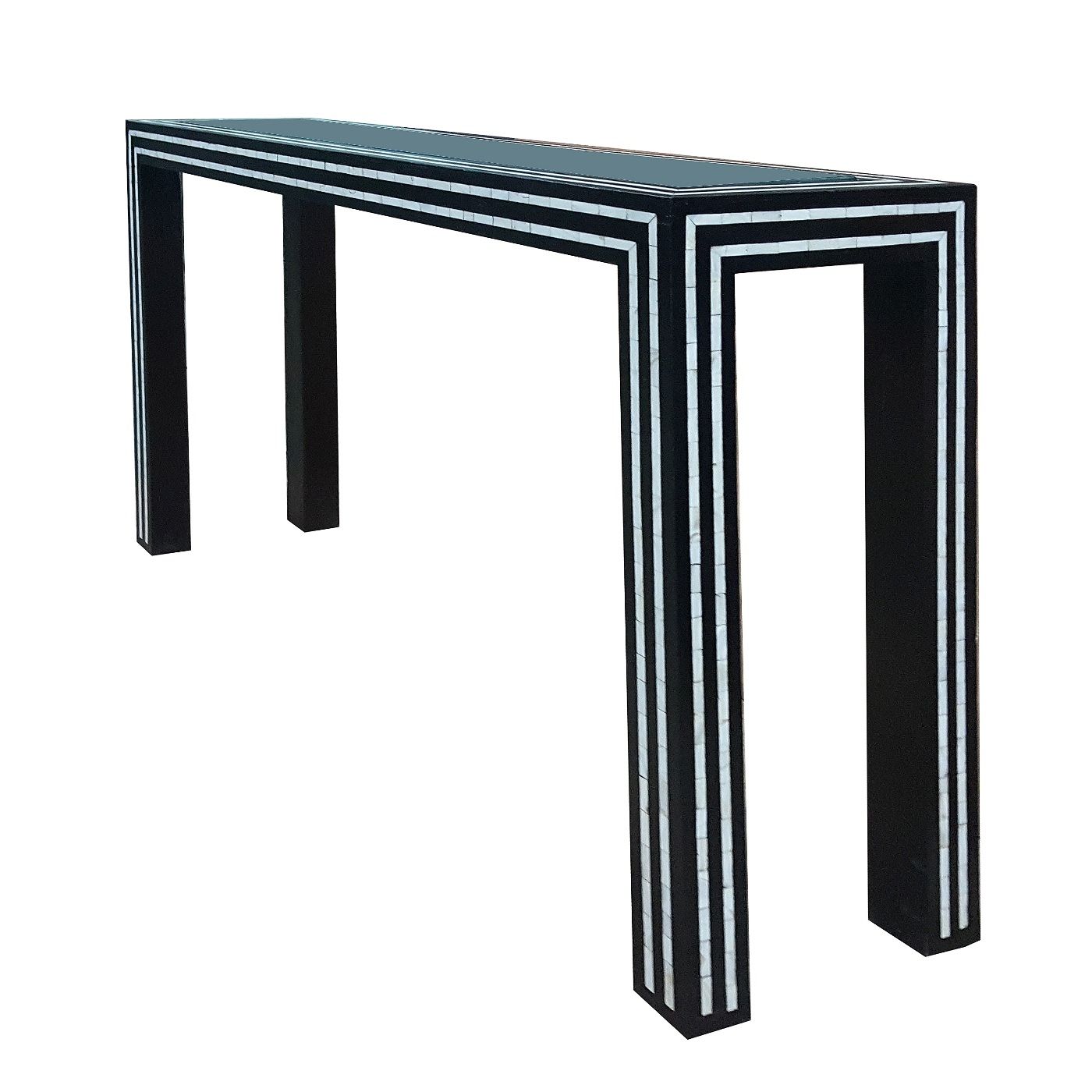 Black And White Pearl Inlay Console: Glass And Inlay Console Table With Black And White Inlay Console Tables (Photo 12 of 30)