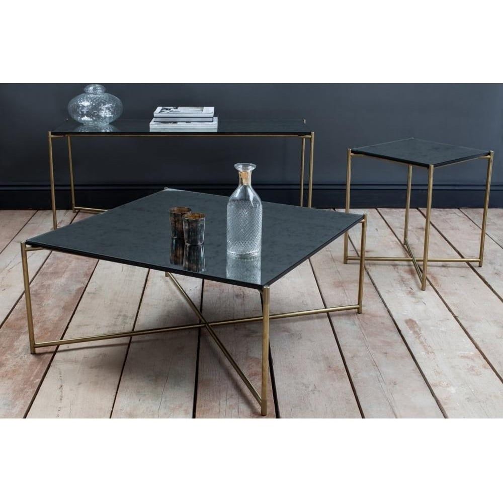 Buy Antiqued Glass Media Table & Gunmetal Base At Fusion Living In Gunmetal Media Console Tables (View 29 of 30)