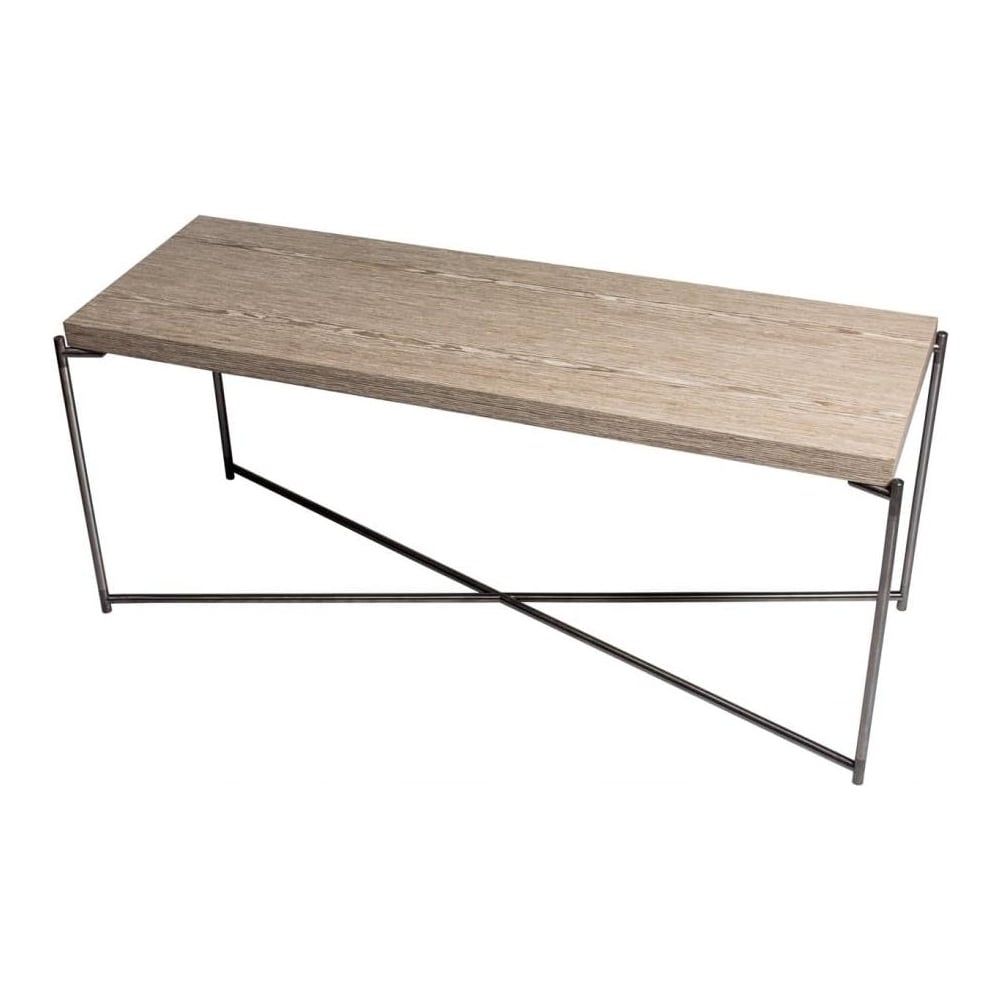 Buy Weathered Oak Console Media Table & Gunmetal Base At Fusion Living Regarding Gunmetal Media Console Tables (View 4 of 30)