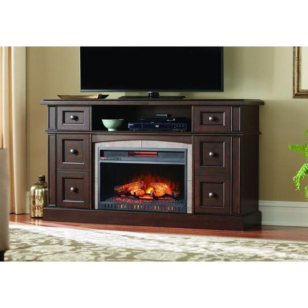 Cherry – Fireplace Tv Stands – Electric Fireplaces – The Home Depot With Sinclair White 68 Inch Tv Stands (View 18 of 30)