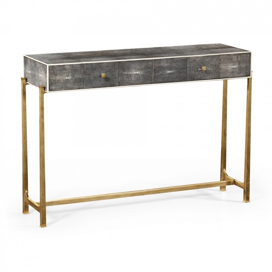 Decor Market – Faux Anthracite Shagreen Console Table With Gilt Base Throughout Faux Shagreen Console Tables (View 2 of 30)