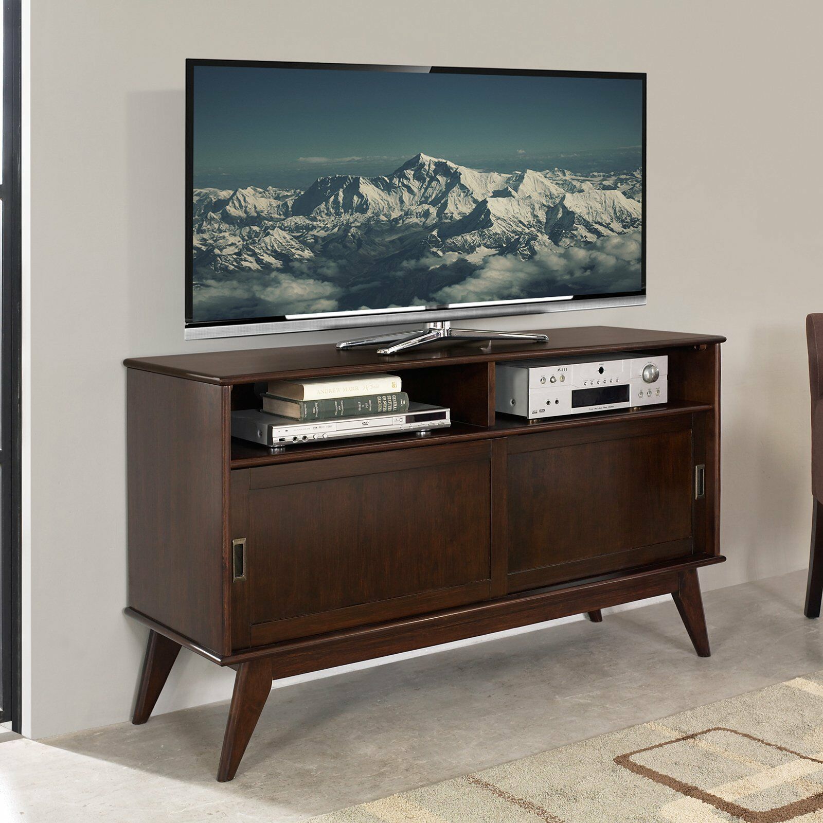 Draper Mid Century Medium Tv Media Stand 60 – Simpli Home | Ebay Pertaining To Draper 62 Inch Tv Stands (Photo 1 of 30)