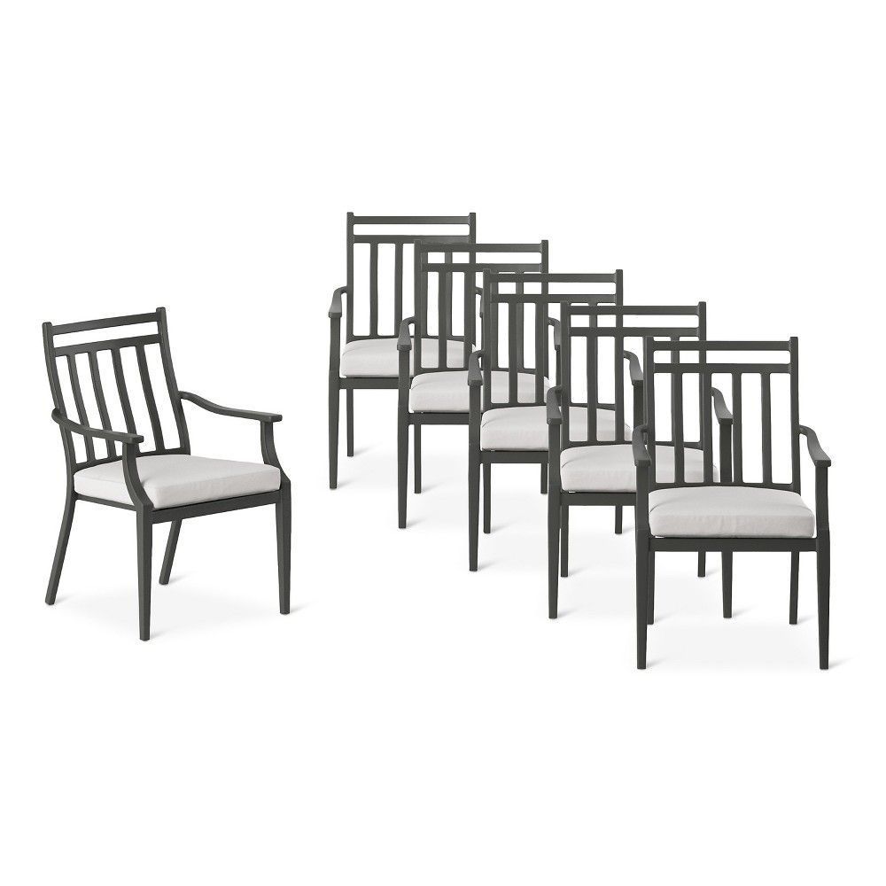 Fairmont Steel 6pc Patio Dining Chairs – Linen – Threshold Throughout Parsons White Marble Top &amp; Dark Steel Base 48x16 Console Tables (View 25 of 30)