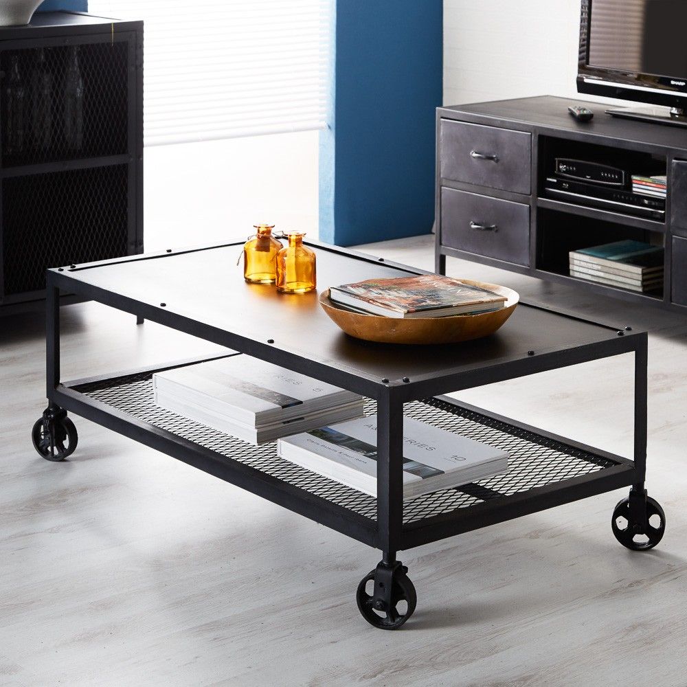 Henry Dark Metal Coffee Table With Natural 2 Door Plasma Console Tables (View 30 of 30)
