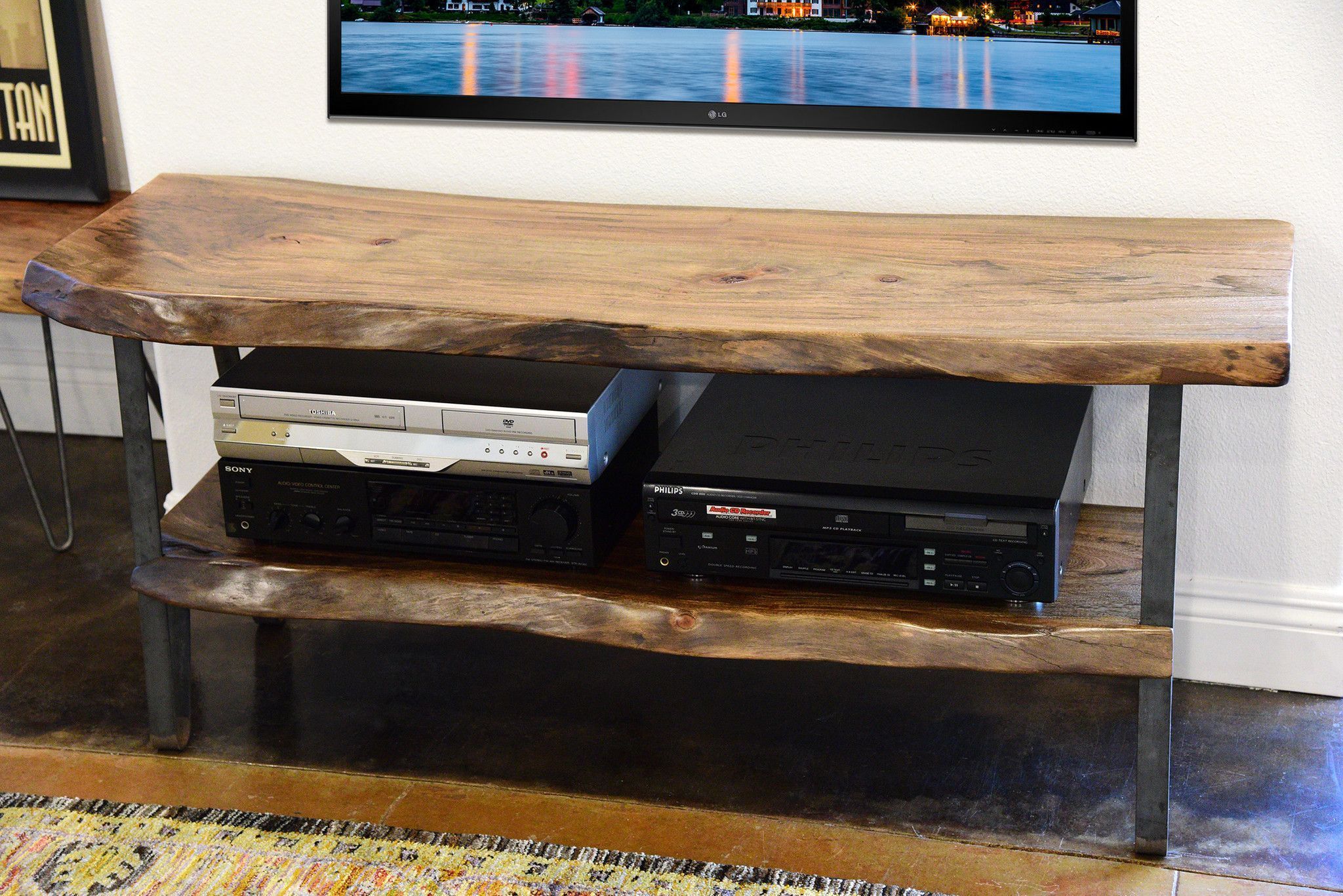Industrial Modern Live Edge Slab Tv Stand | Tv Stand Diy & Ideas In Inside Willa 80 Inch Tv Stands (View 14 of 30)