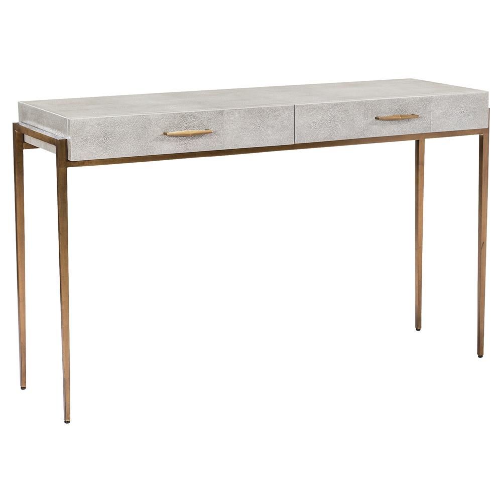 Interlude Morand Modern Grey Faux Shagreen Antique Gold Metal Throughout Faux Shagreen Console Tables (View 22 of 30)