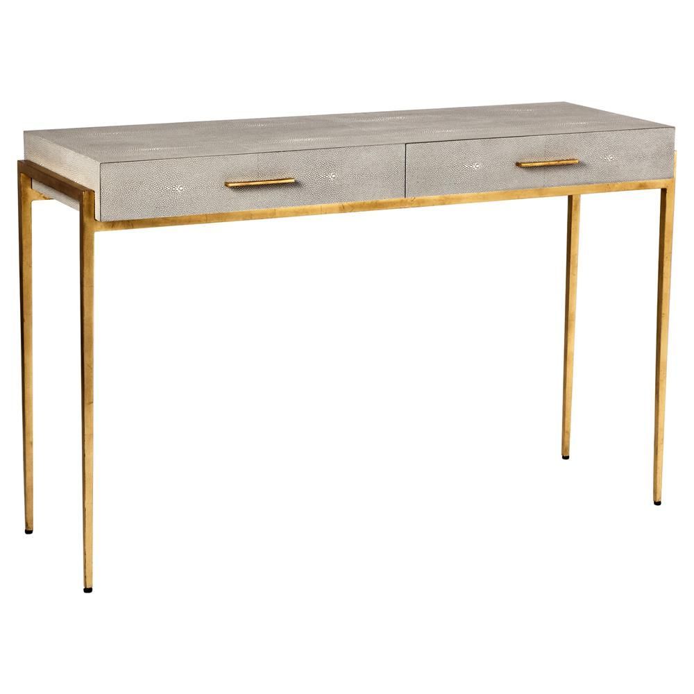 Interlude Morand Regency Taupe Faux Shagreen Gold Leaf Small Desk Throughout Elke Marble Console Tables With Brass Base (View 18 of 30)