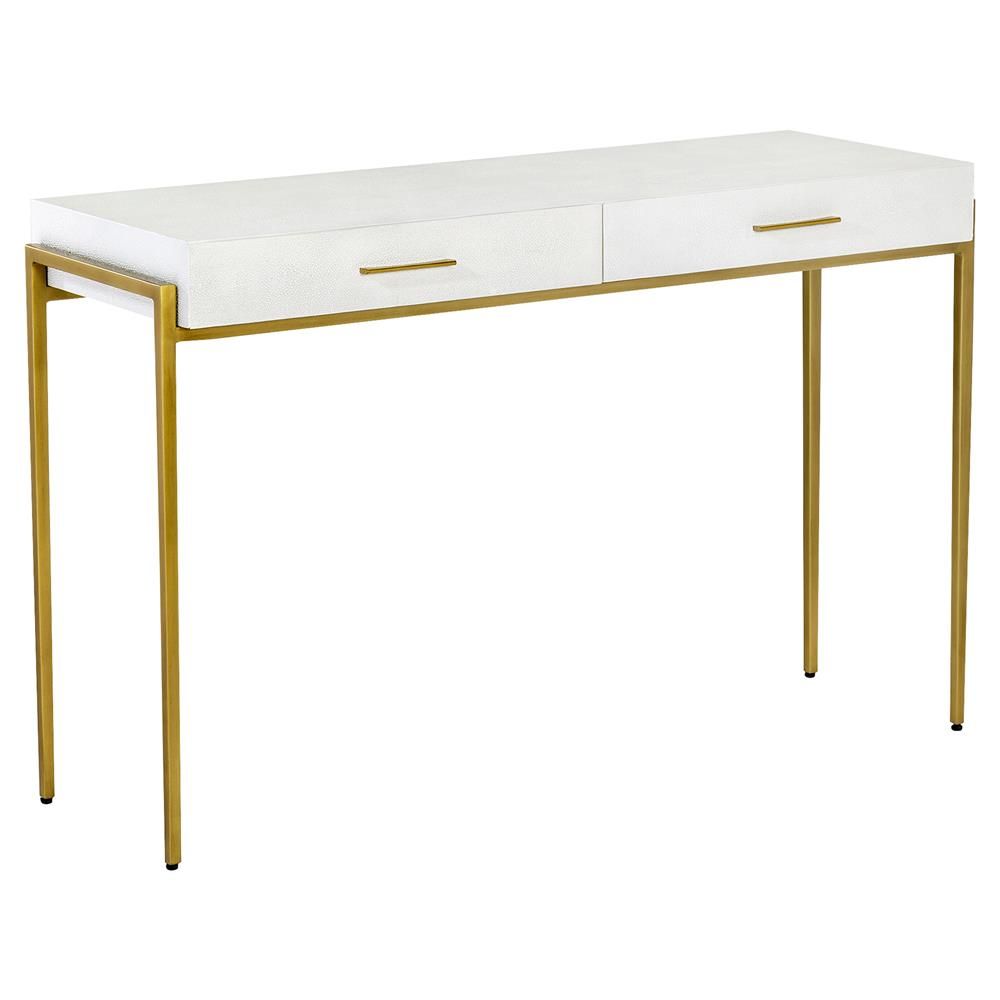 Interlude Morand White Faux Shagreen Antique Gold Leaf Metal Console Regarding Faux Shagreen Console Tables (View 19 of 30)
