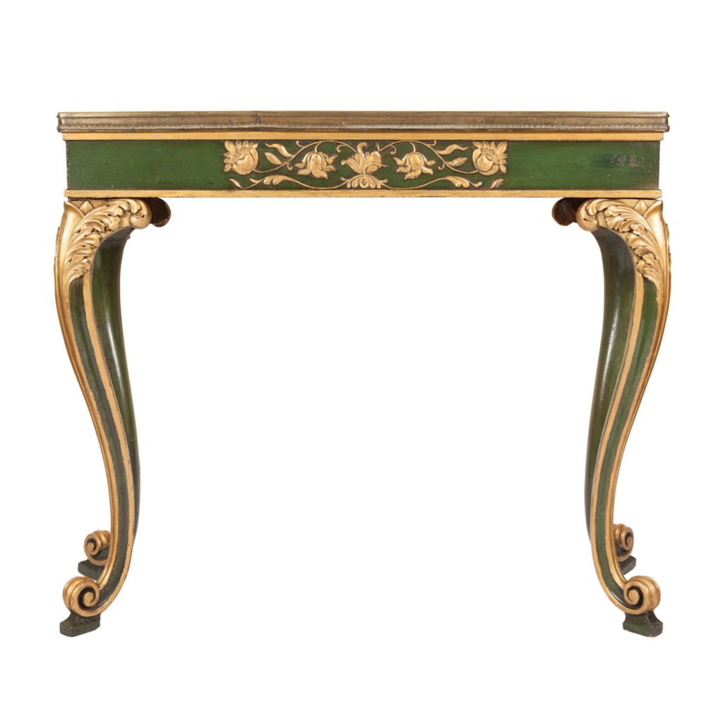 Italian Antique Console Or Hall Table Painted In Green With Gold With Roman Metal Top Console Tables (Photo 29 of 30)