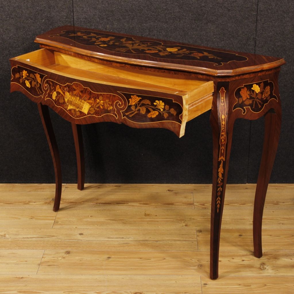 Italian Console Table In Inlaid Wood For Sale | Antiques Regarding Orange Inlay Console Tables (View 7 of 30)