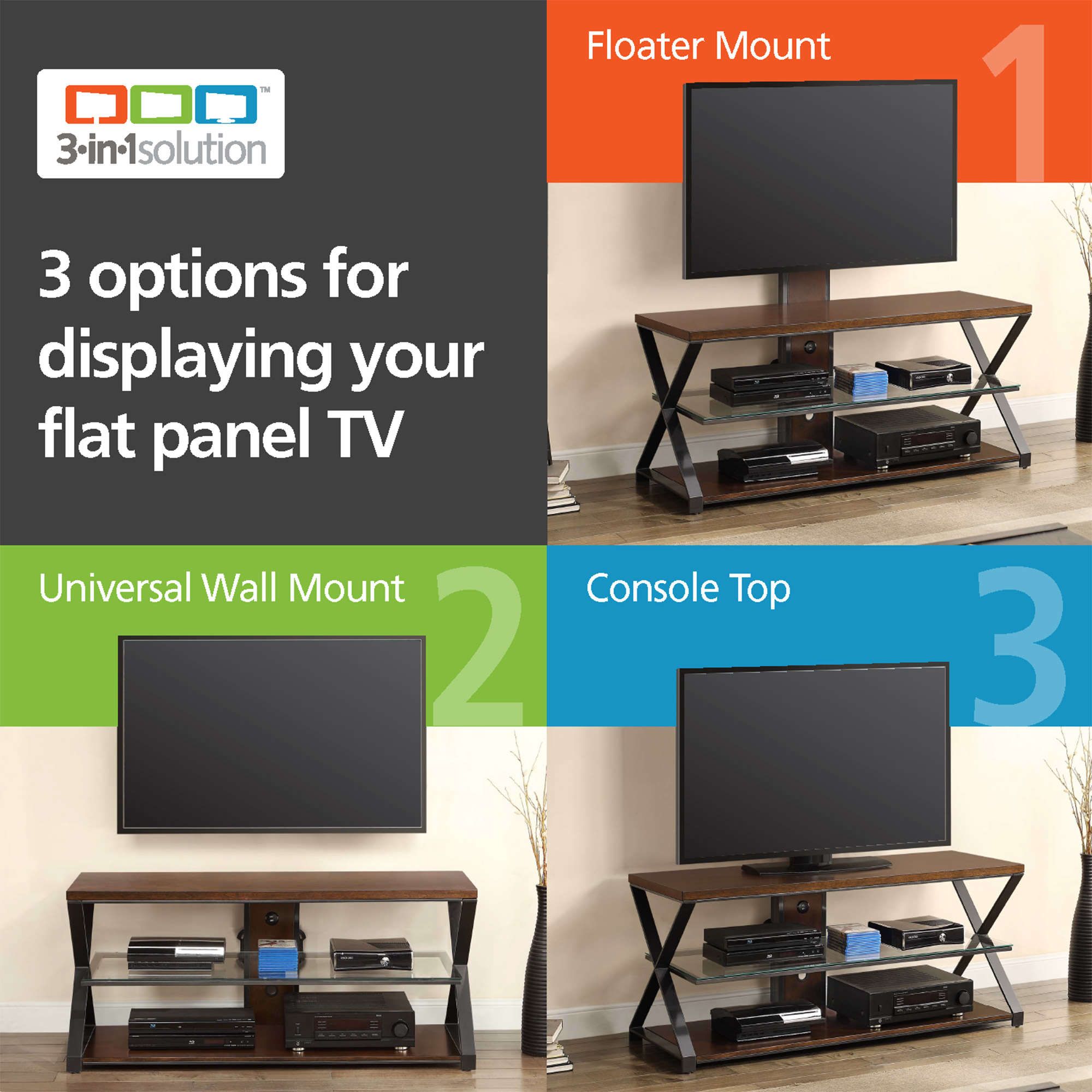 Jaxon 3 In 1 Cognac Tv Stand For Tvs Up To 70" – Walmart Intended For Jaxon 71 Inch Tv Stands (Photo 7 of 30)